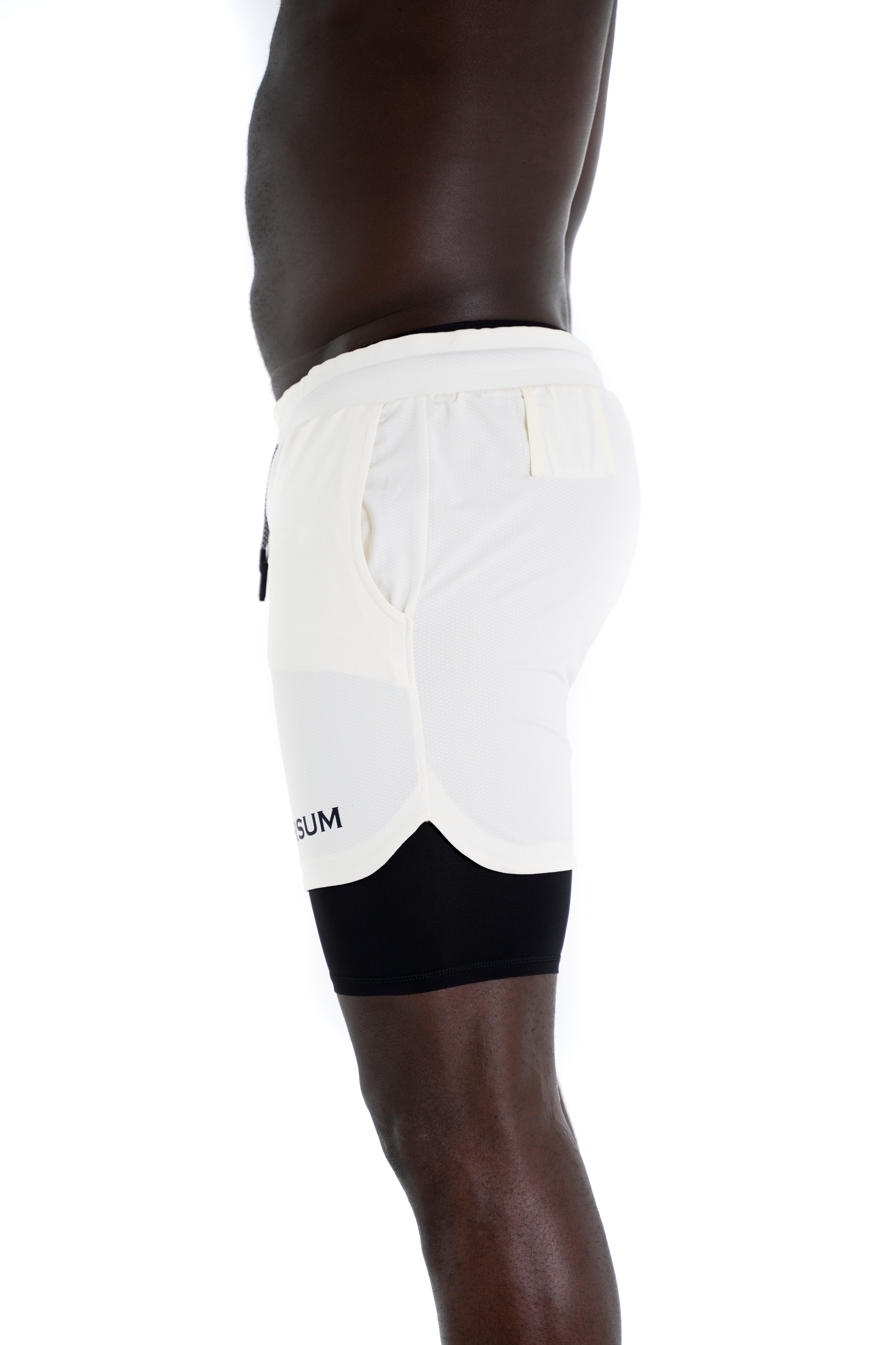 versteckter Sporthose Shorts mit mit Unterziehhose Sportwear funktioneller Kurze Universum weiß Handytasche Hose