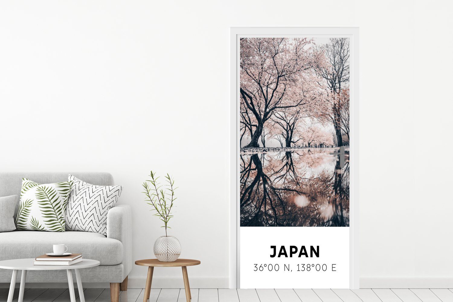 (1 St), 75x205 Rosa, Tür, - cm Japan Türaufkleber, Türtapete für Sakura - Matt, - Fototapete Frühling MuchoWow bedruckt,
