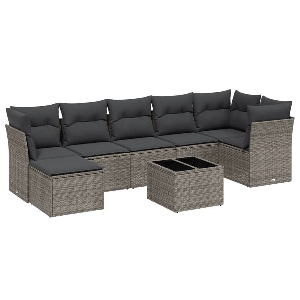 vidaXL Gartenlounge-Set 8-tlg. Garten-Sofagarnitur mit Kissen Hellgrau Poly Rattan, (7-tlg)
