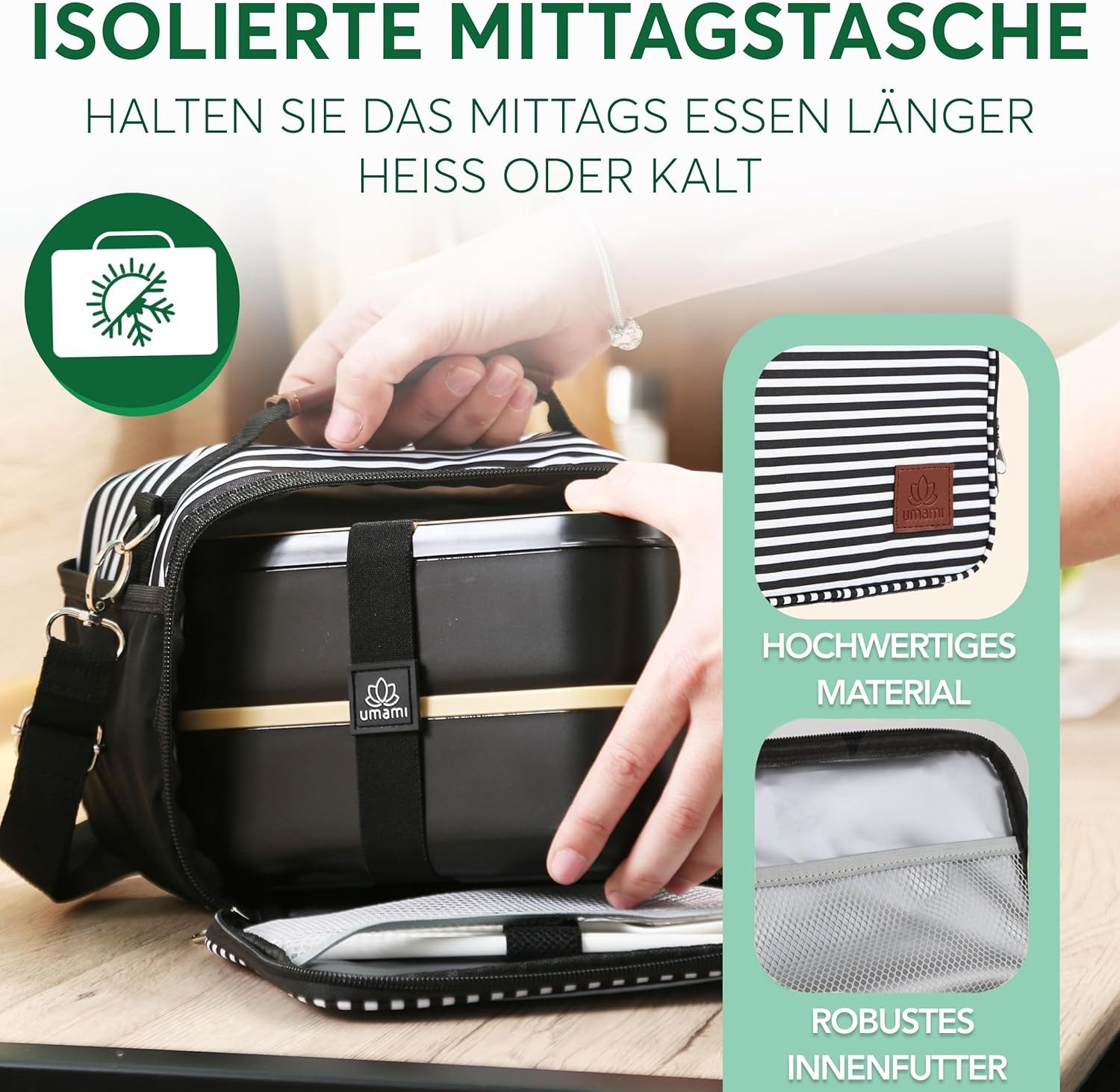 UMAMI Kühltasche Isolierte Picknicktasche - Thermostasche Mittagessen Tasche, Lunchbag Herren/Damen, Kühltasche für Büro