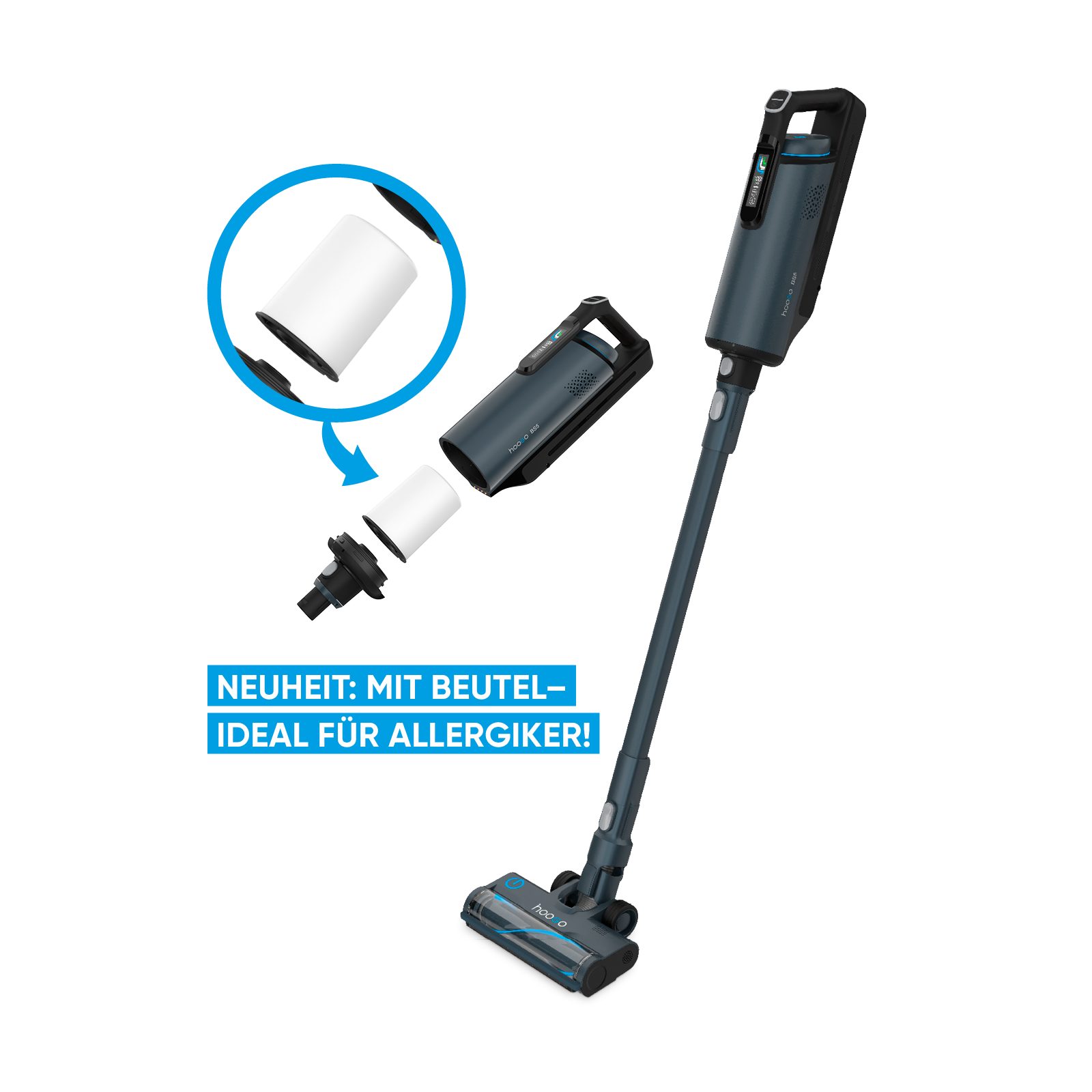 hoogo Akku-Hand-und Stielstaubsauger BS501 XL, 400,00 W, mit 1 Liter Staubbeutel, mit HEPA Filter, für Allergiker, Tierhaare, Qualität aus Deutschland