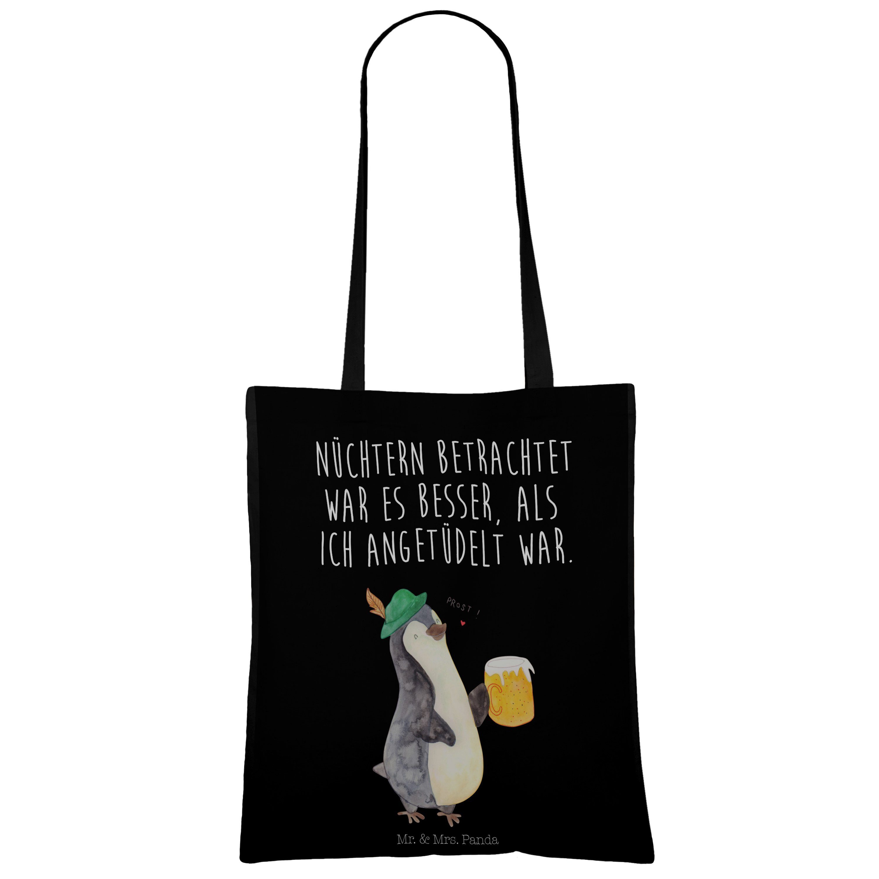 Mr. & Mrs. Panda Schwarz Geschenk, Oktoberfest, Jutebeutel, (1-tlg) Pinguin Tragetasche Stoffbeut - - Bier