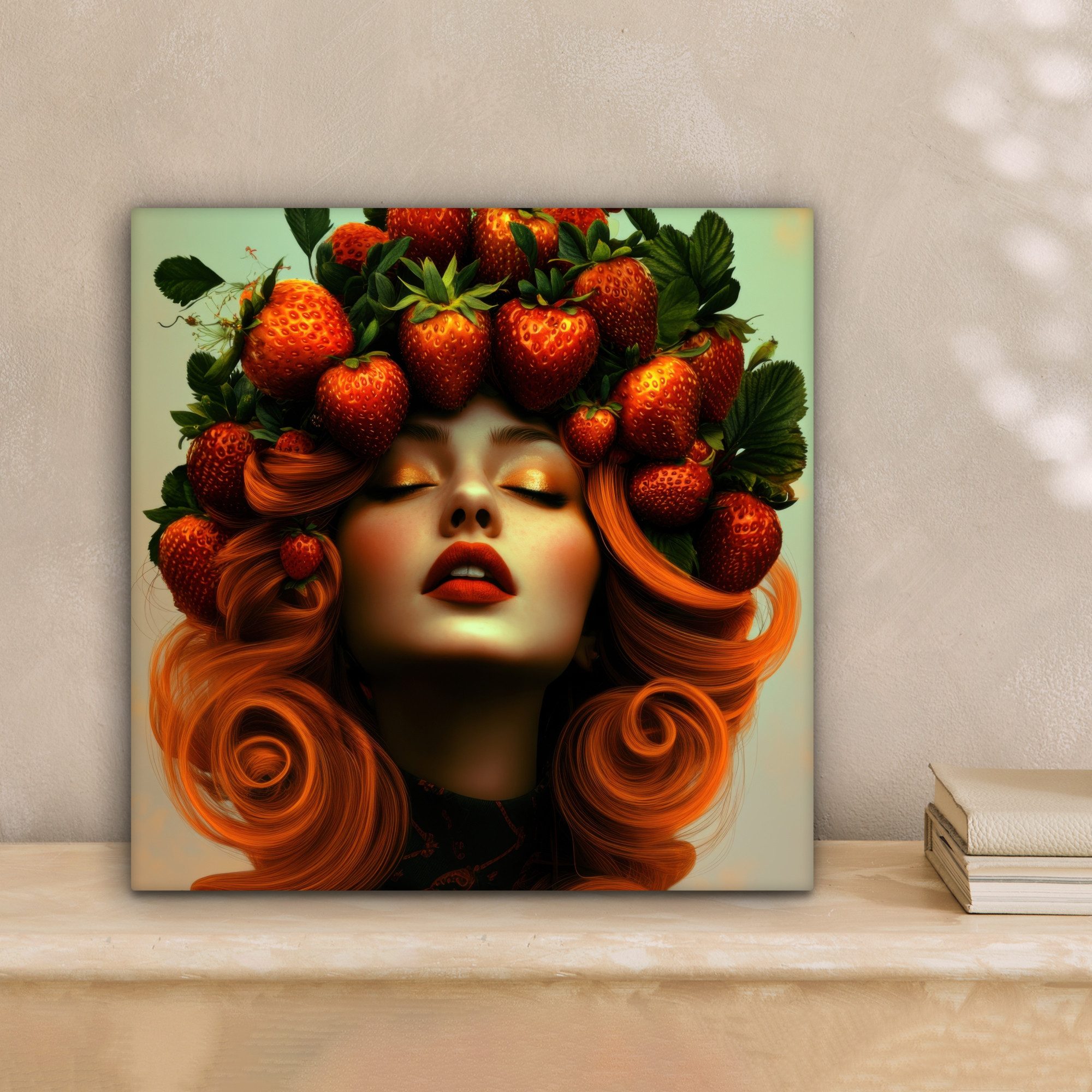 OneMillionCanvasses® Leinwandbild Frau - Erdbeeren - Krone - Küche, Fotodru günstig online kaufen