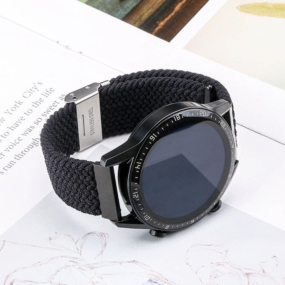 geflochten, Schließe 22mm, 20mm/ verstellbar, mit Schwarz Ersatzarmband Nylon Sunicol Uhrenarmband