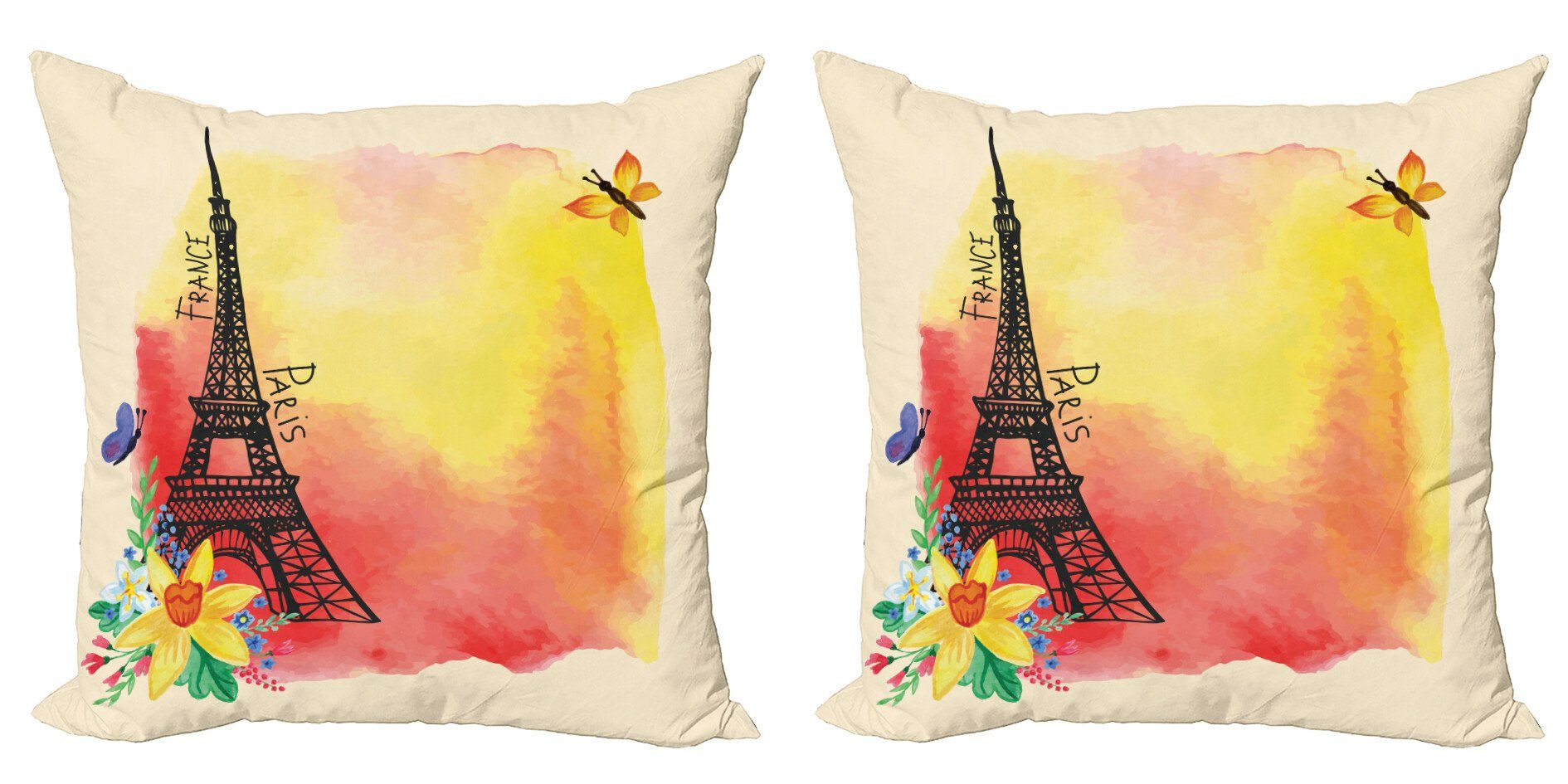 Kissenbezüge Modern Accent Doppelseitiger Digitaldruck, Abakuhaus (2 Stück), Paris Romantische Blumen Eiffel | Kissenbezüge