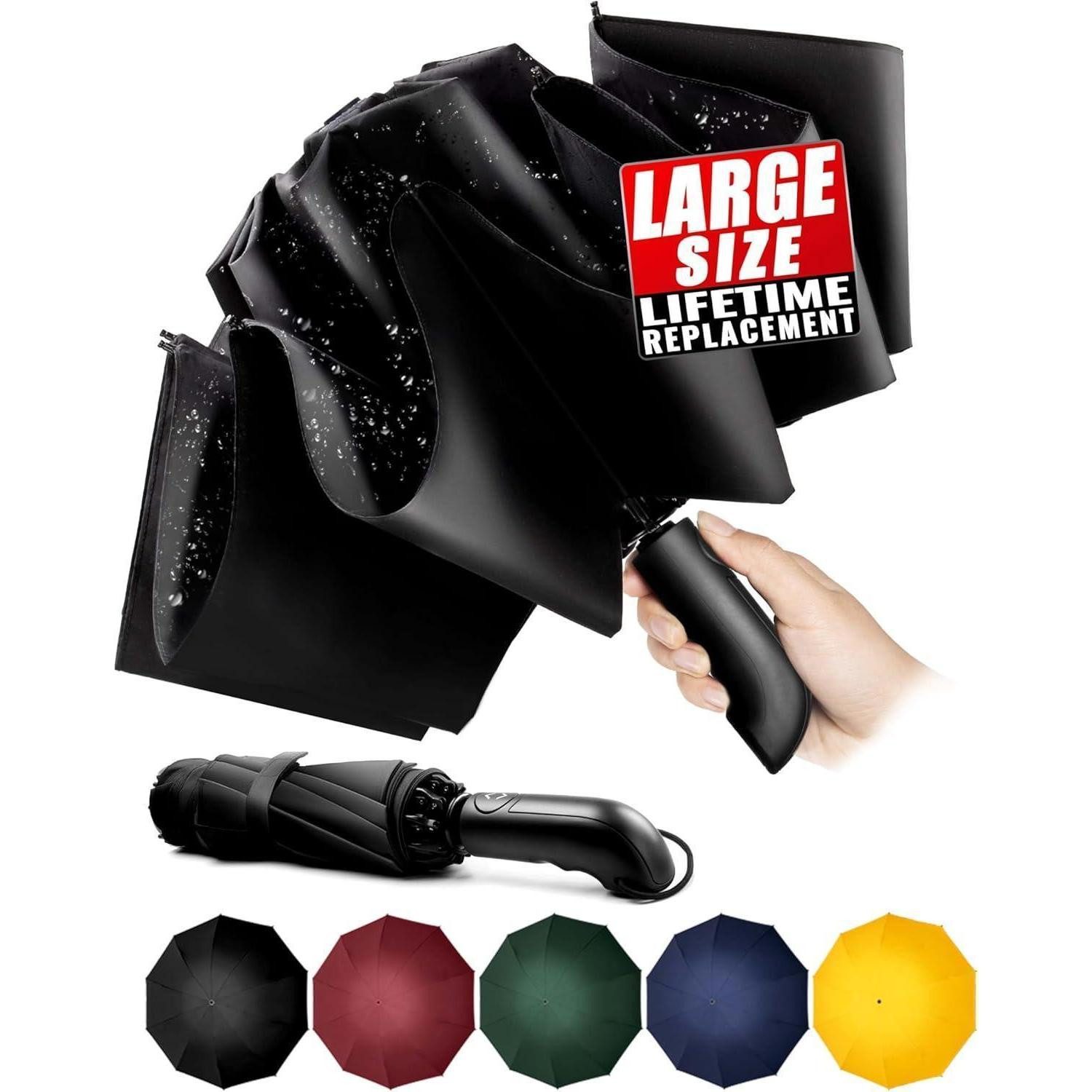 LuxusKollektion Taschenregenschirm Regenschirm faltbar Automatik sturmfest 10 Knochenschirm 117cm schwarz