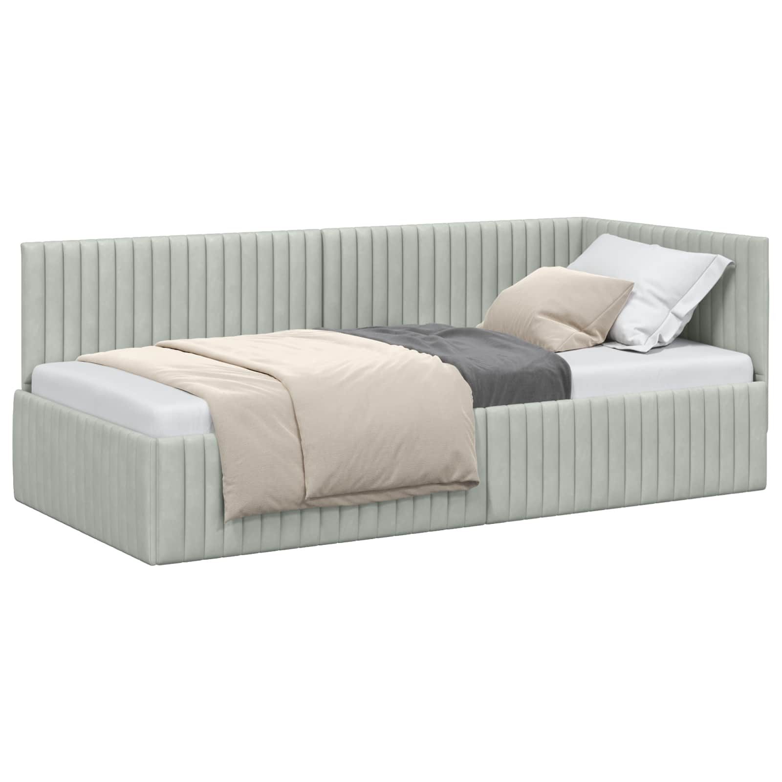 vidaXL Bett Eckbettgestell mit Kopfteil Hellgrau 90 cm x 190 cm Samt (1-tlg)