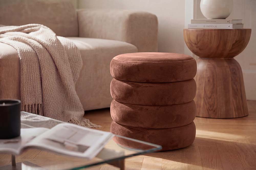 riess-ambiente Polsterhocker VOGUE 40cm rostbraun - Samt, mit Stauraum, gepolstert, rund, retro (Einzelartikel, 1 St), Eleganter Sitzhocker - ideal f. Ankleide, Flur, Wohnzimmer & Garderobe