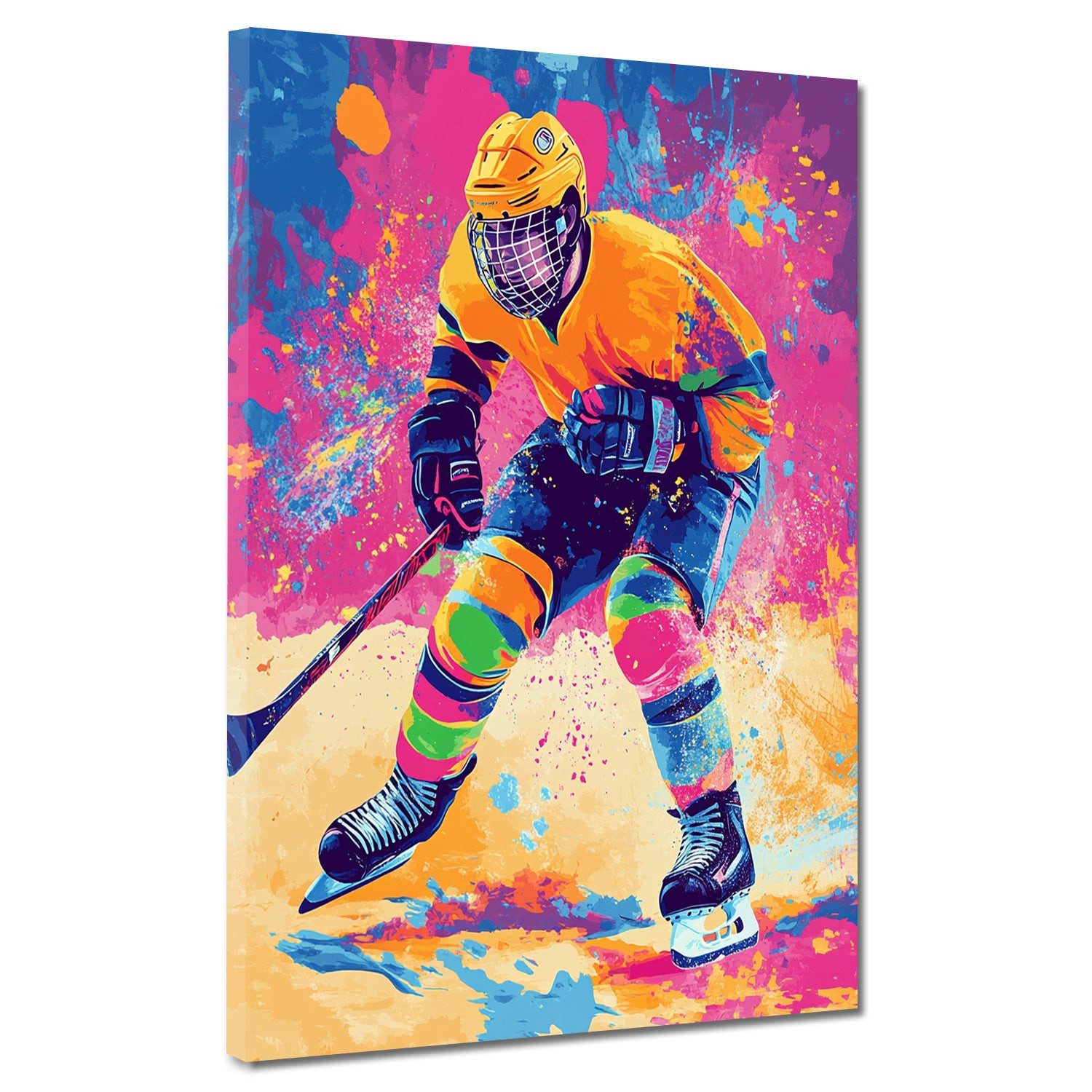 Artedinoi Leinwandbild Pop Art Eishockey farbenfroh modern Leinwandbild Wandbild Kunstdruck W, Eishockey-Motiv, farbenfroh