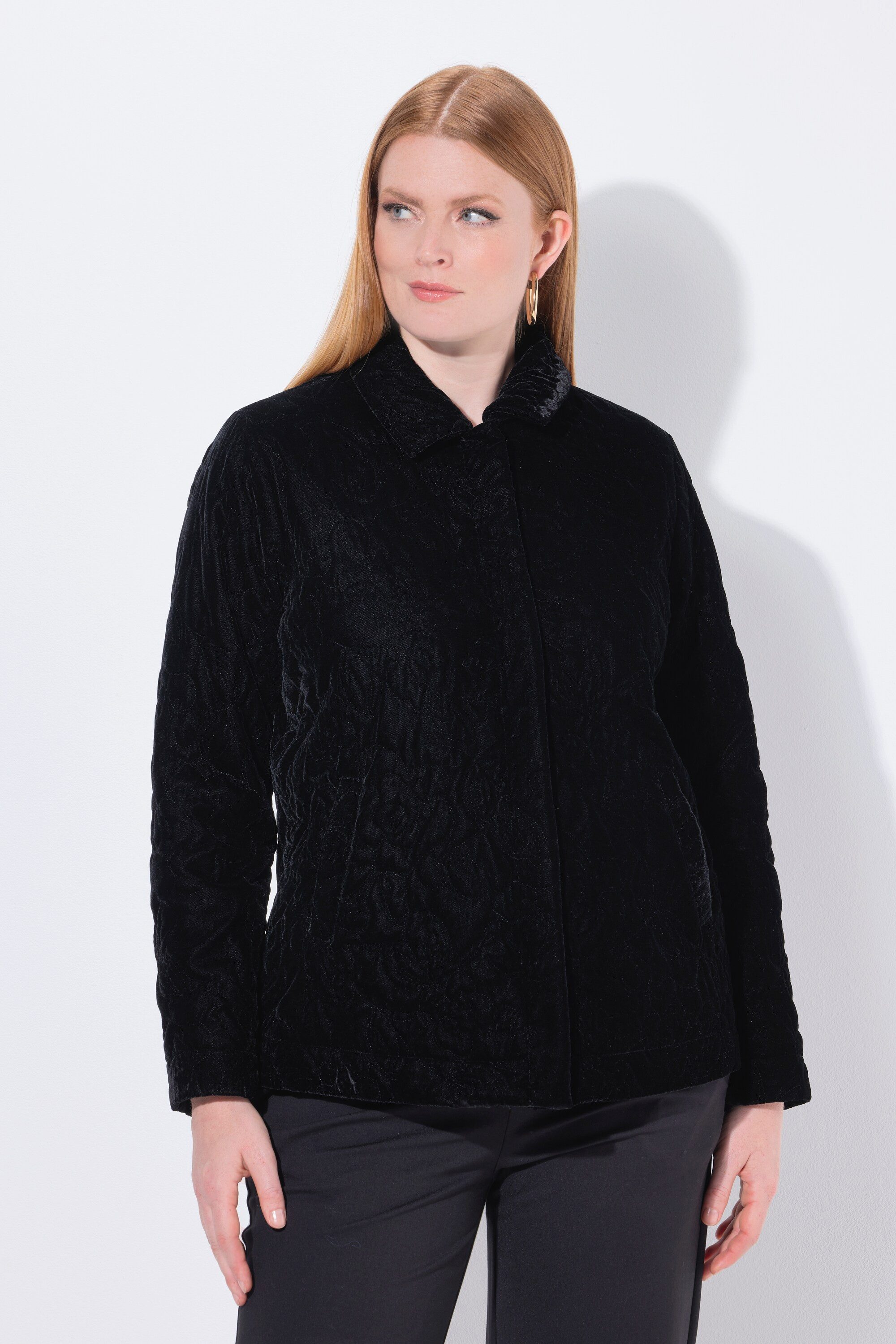 Ulla Popken Sommerjacke Samtjacke Stickerei Hemdkragen Langarm günstig online kaufen