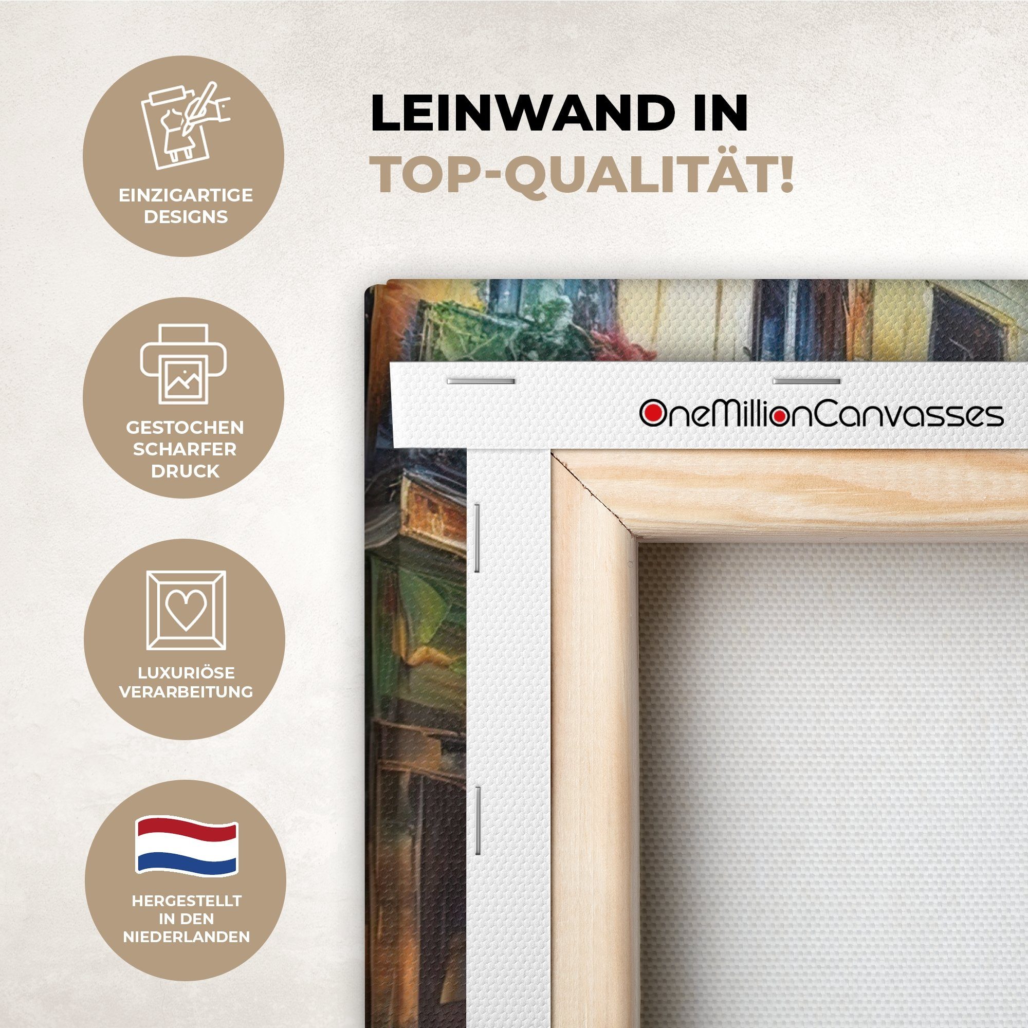 OneMillionCanvasses® Leinwandbild Straße - Ölfarbenoptik - Farbenfroh - Stadt, Fotodruck (1 St), Wandbild, Deko Schlafzimmer Wohnzimmer Flur 20x20 cm