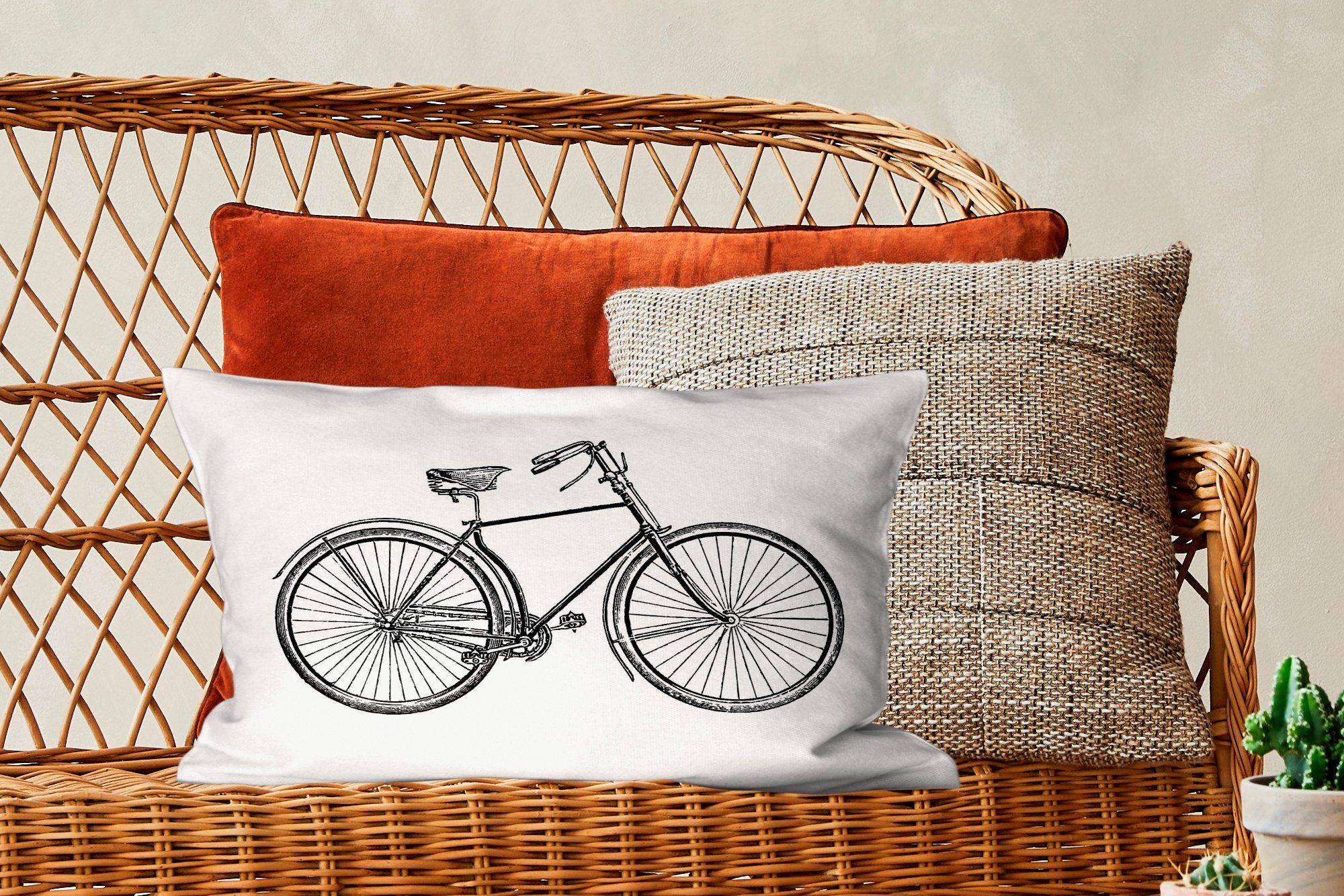 Zierkissen, Schlafzimmer Vintage, Dekokissen Füllung, mit Wohzimmer Dekokissen - - Dekoration, Fahrrad MuchoWow Retro