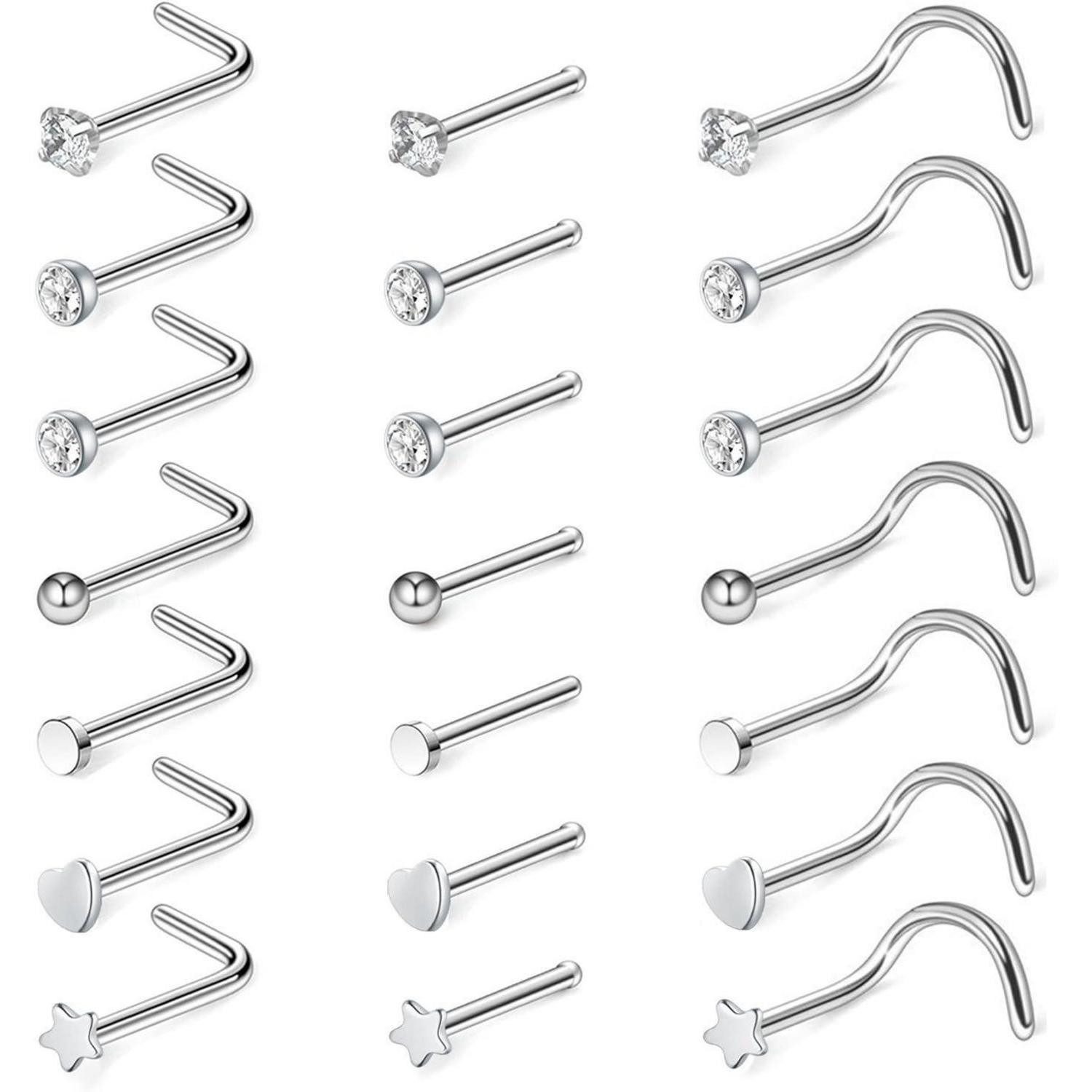 D.Bella Nasenpiercing Nasenstecker Chirurgenstahl 20g CZ Nasenpiercing Silber Rosegold