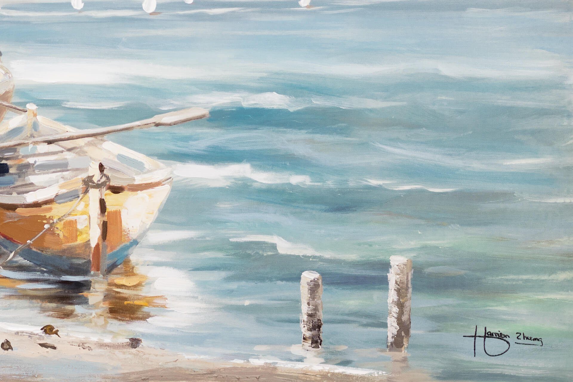 KUNSTLOFT Gemälde Seaside 120x60 cm, Leinwandbild 100% HANDGEMALT Wandbild Wohnzimmer
