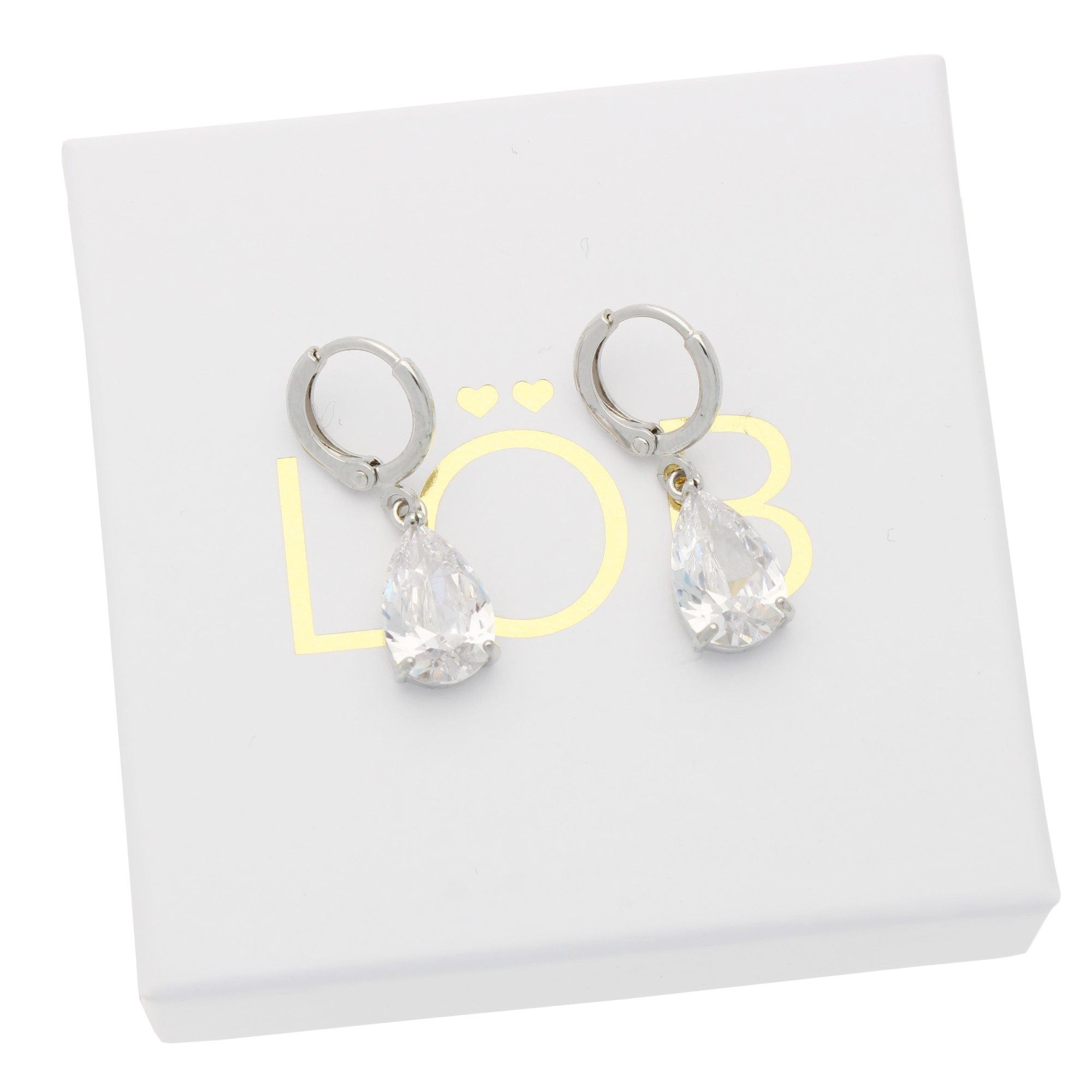 LÖB Paar Creolen Damen Ohrringe Hängend Creolen Tropfen Zirkonia Stein Anhänger Silber (Geschenke für Frauen Damen Beste Freundin Mutter Mama Ehefrau Oma sie zum Geburtstag Schmuck Sommer), Ohrhänger Tropfenform Strass Glitzer Oval Weiß Brautschmuck Braut