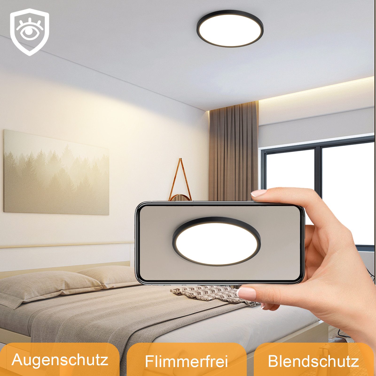 Nettlife LED Deckenleuchte Badezimmer Flach 30CM 24W Rund Weiß, Nicht Dimmbar, LED fest integriert, Warmweiß, Küchenlampe für Flur Küche Schalfzimmer Klassenzimmer