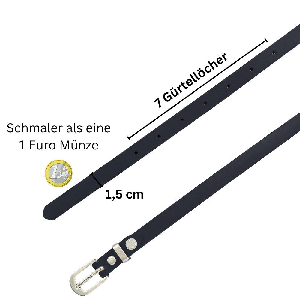 Frentree Ledergürtel Taillengürtel Damen 1,5 cm schmaler Hüftgürtel, MADE IN GERMANY Echtleder Gürtel high warst für Kleid und Anzugshose, kürzbar – Bild 4 von 5