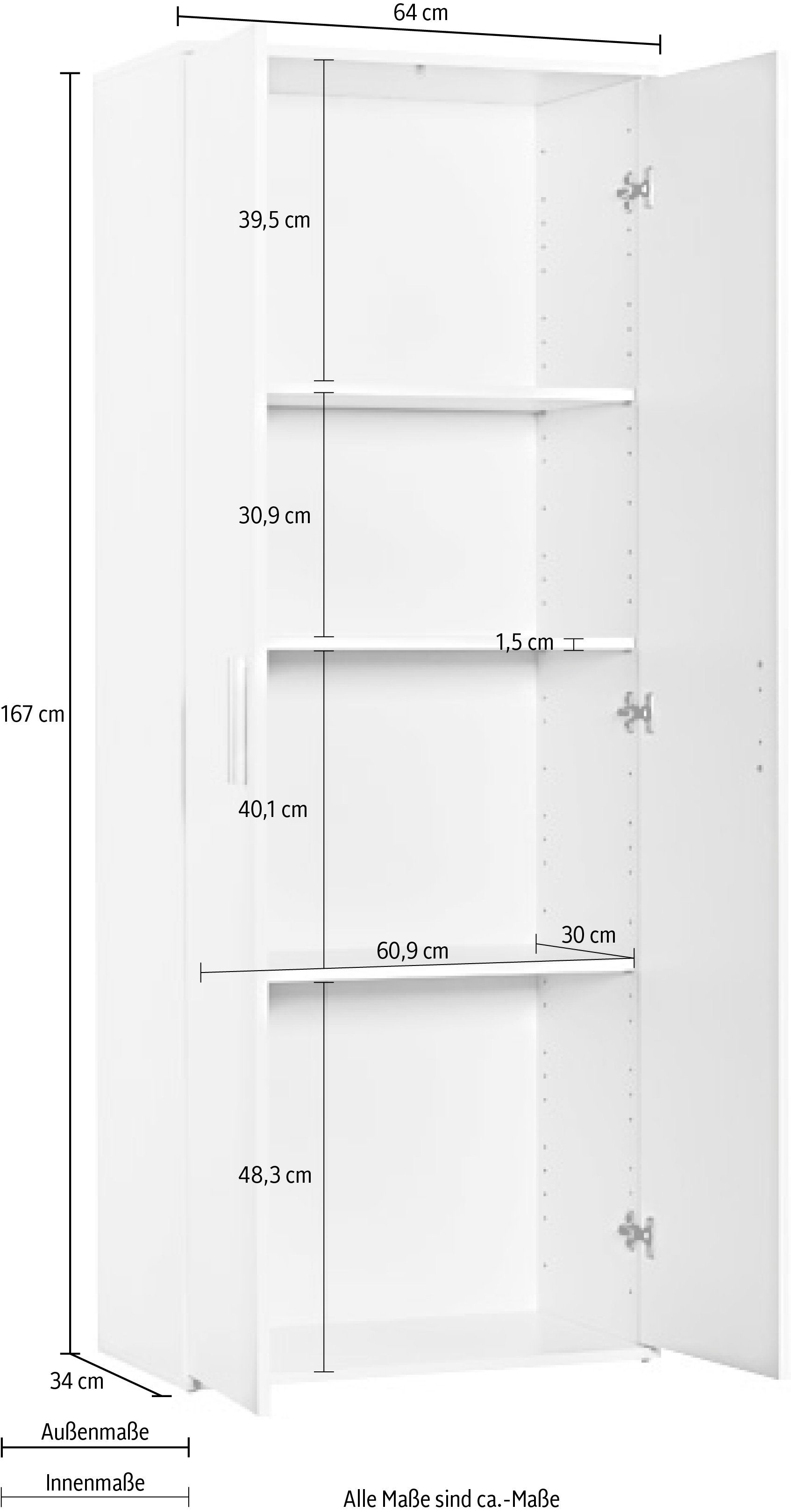 Hochschrank weiß Breite Einlegeböden 64cm, Procontour | mit weiß Clara