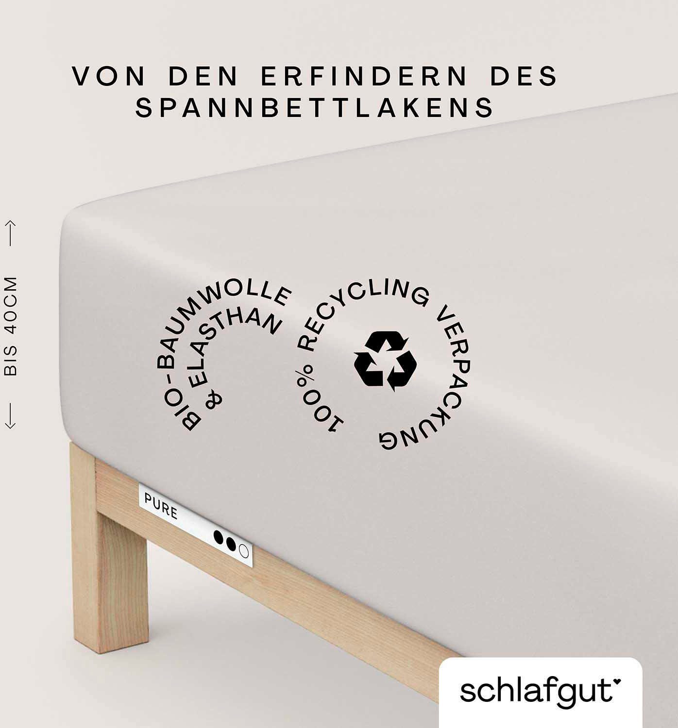 Schlafgut Spannbettlaken PURE BOXSPRING Bio-Baumwolle mit Elasthan, 170 g/m², Bettlaken, Jersey-Elasthan, Gummizug: rundum, (1 Stück), PREMIUM Boxspringbett Laken bis 40 cm Höhe, dehnbar blickdicht, straff