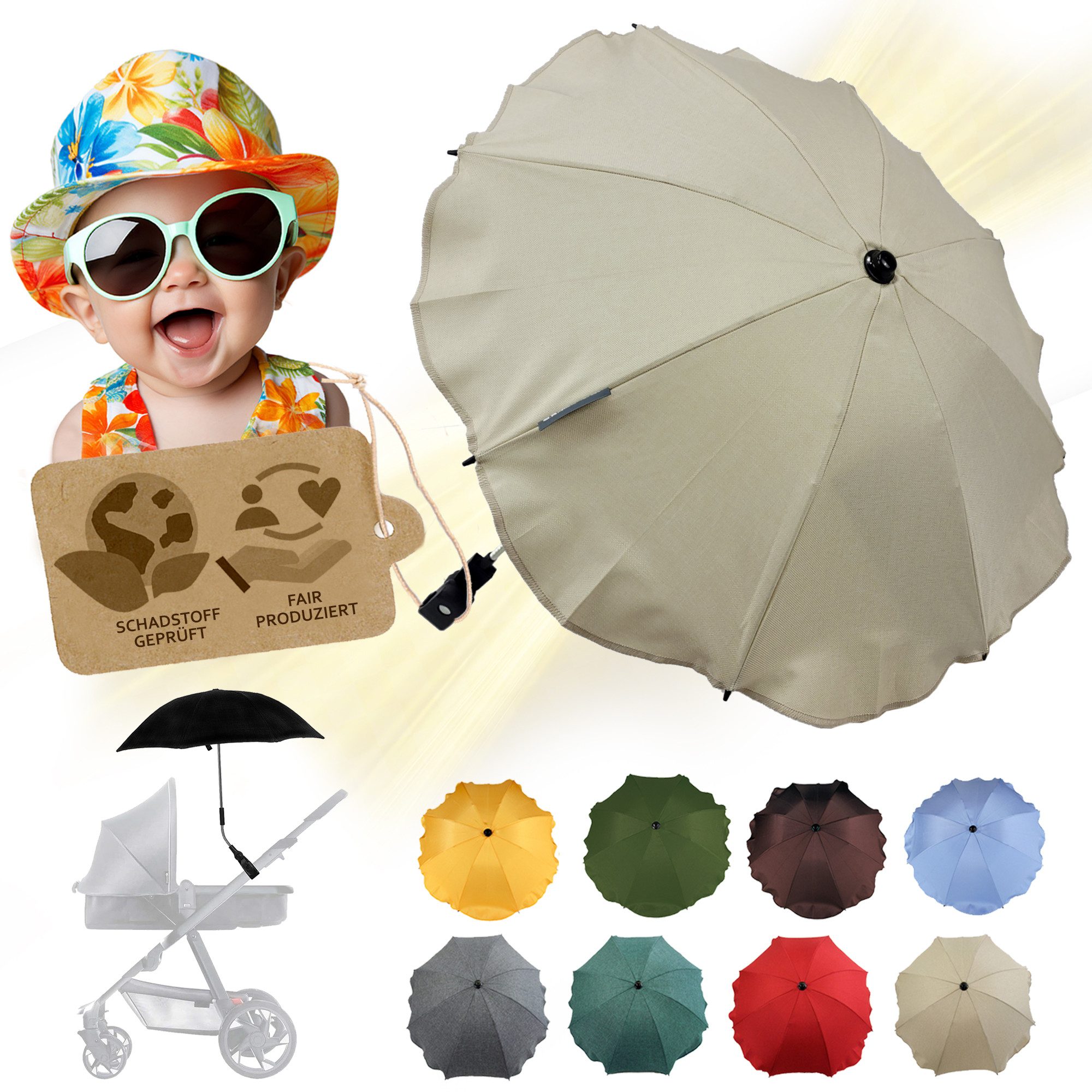 Kinderwagen-Sonnenschutzhülle Sonnenschirm Sonnenschutz für Kinderwagen Buggy Jogger universal UV50+