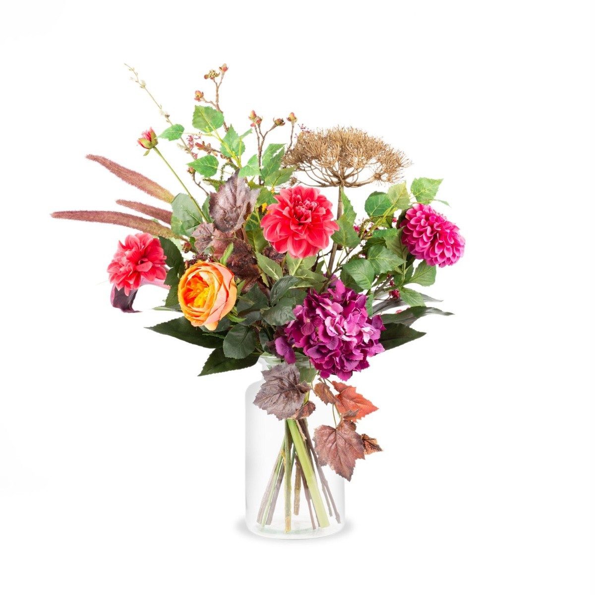 Kunstblumenstrauß Deko Herbststrauß REJNA, violett-orange, 75cm, Ø55cm, artplants, Höhe 75.0 cm