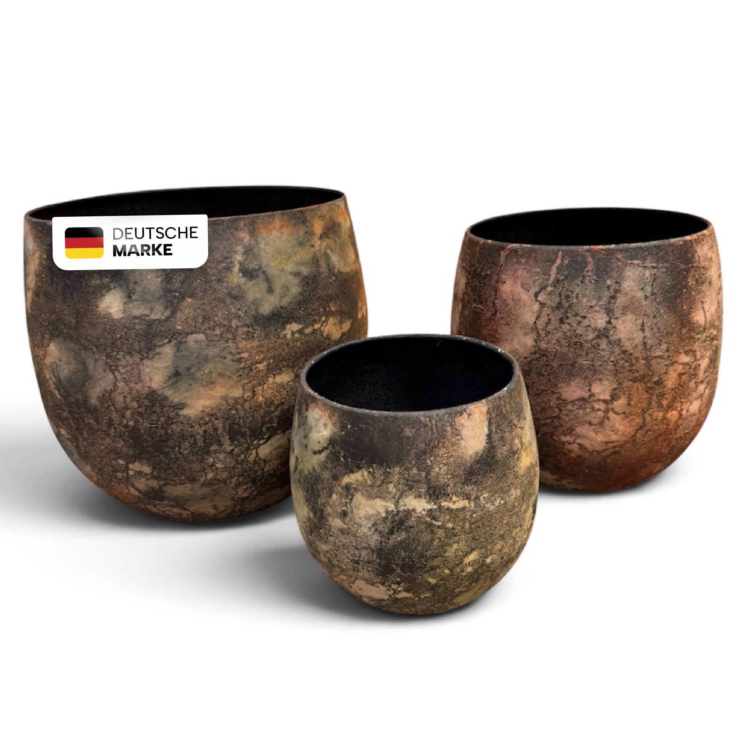 NATIV Blumentopf Pflanztöpfe Metall im 3er-Set, Kupfer-Bronze in Patina-Optik, besonders leicht
