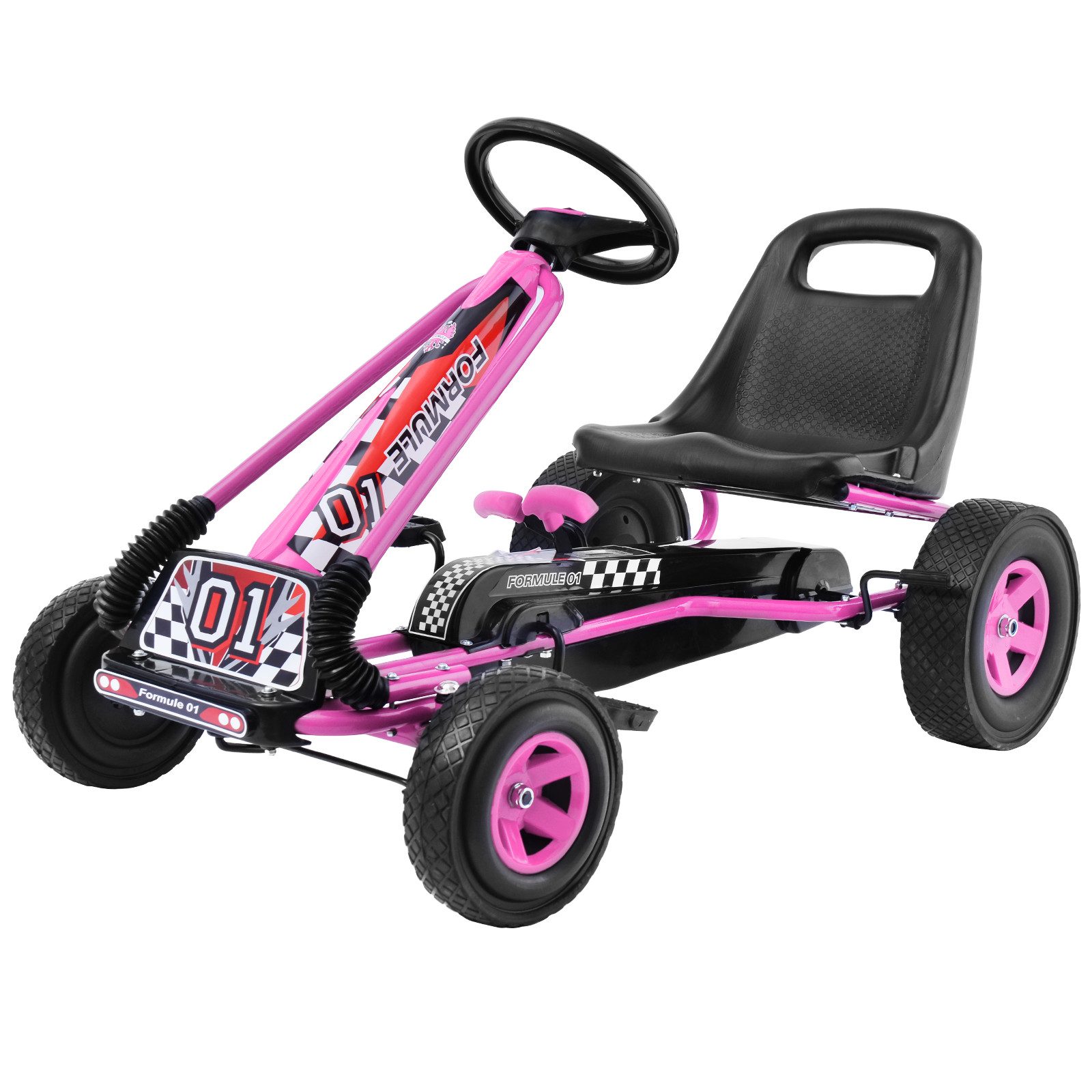 COSTWAY Go-Kart Tretauto, Pedalfahrzeug, mit Handbremse, verstellbarer Sitz