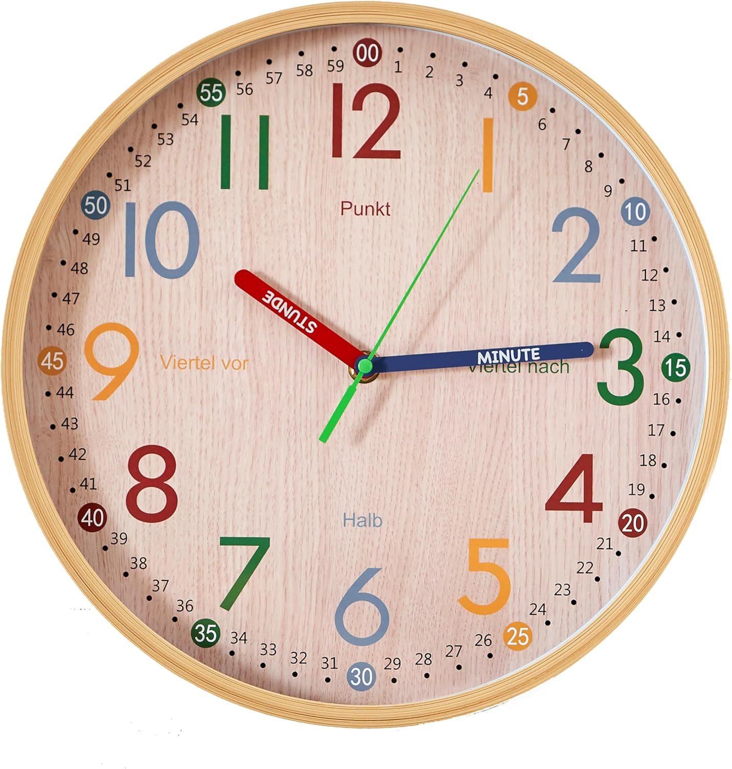K&L Wall Art Wanduhr Holzoptik lautlose Kinder Wanduhr ohne tickgeräusche ( günstig online kaufen