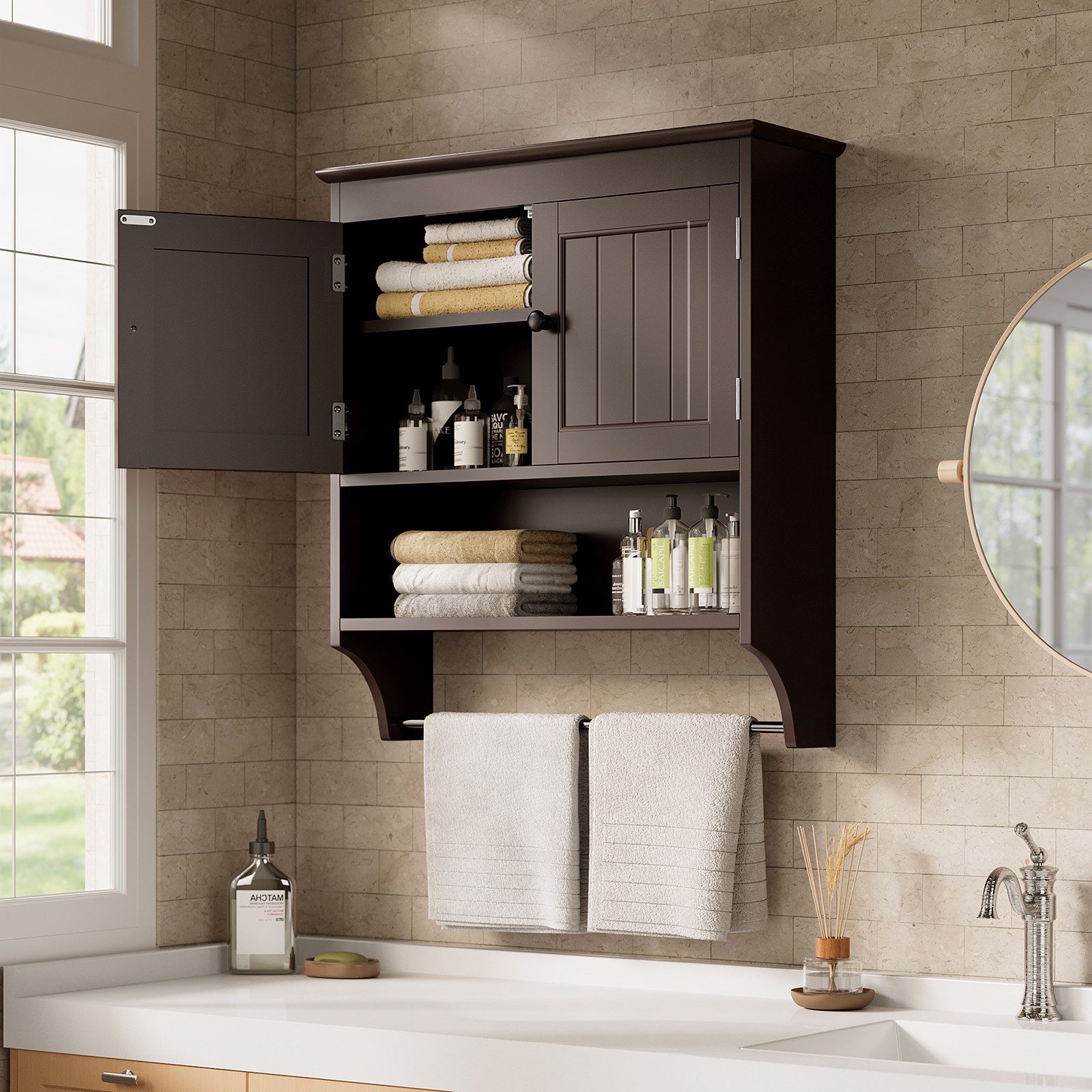 Bealife Badregal Badezimmer-Wandschrank mit Handtuchstange, Wandmontage günstig online kaufen