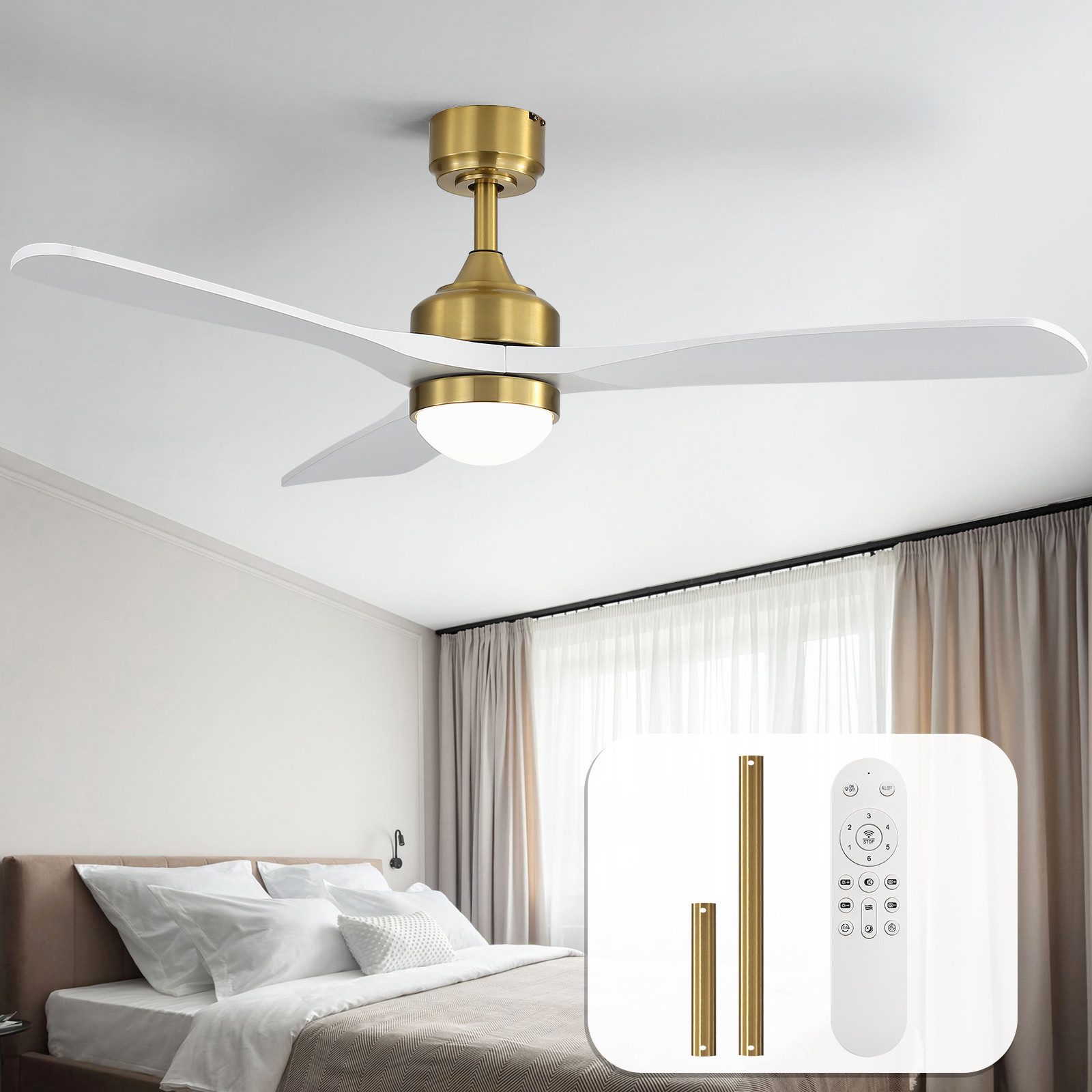Sofucor Deckenventilator mit LED-Licht – Massivholzflügel & leiser Gleichstrommotor, ⌀ 132 cm, dimmbare Farbtemperatur, Timer & Winter-Sommer-Funktion