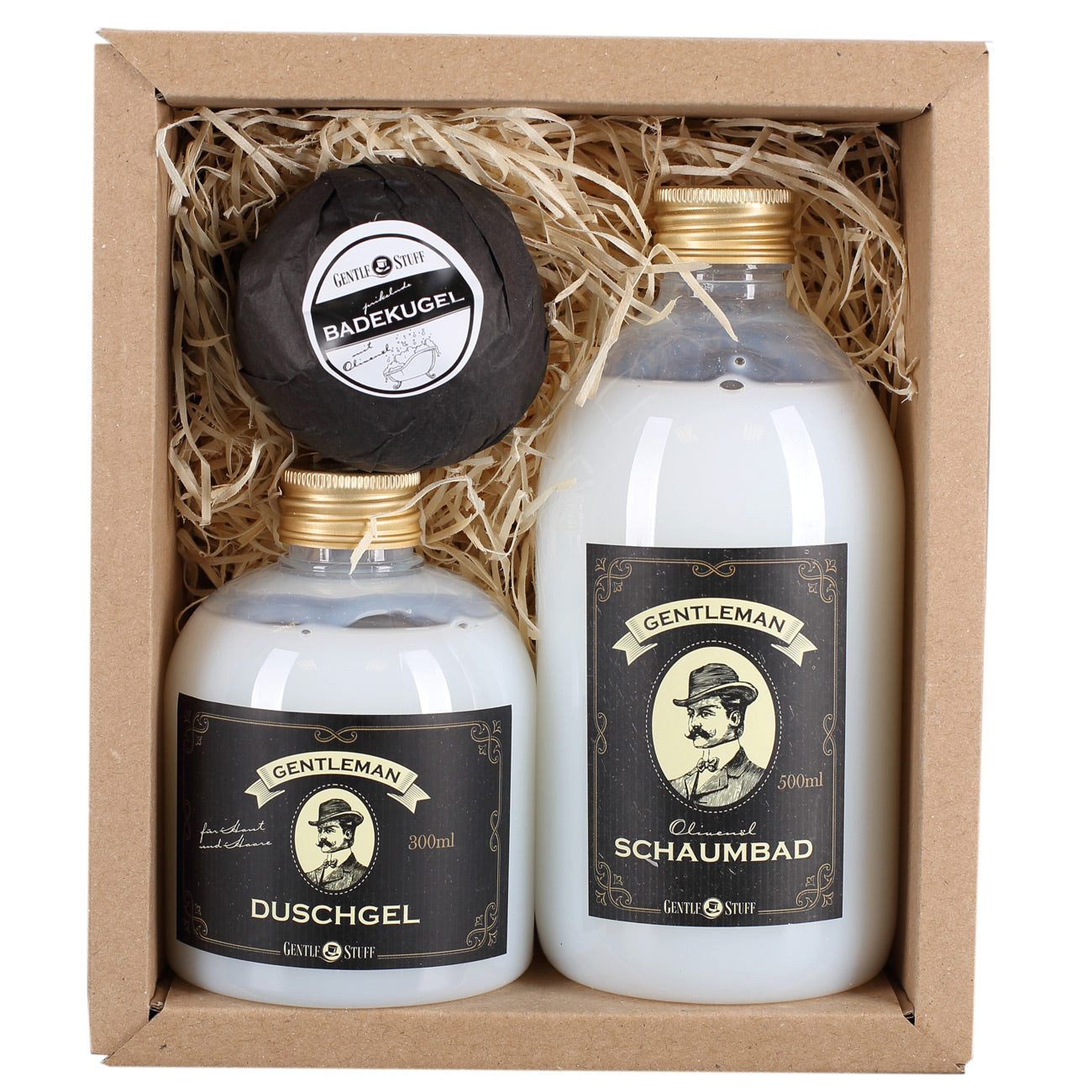 Herz & Heim Pflege-Geschenkset Gentleman Duschgel, Schaumbad & Badekugel, 3-teilig, mit Geschenkverpackung