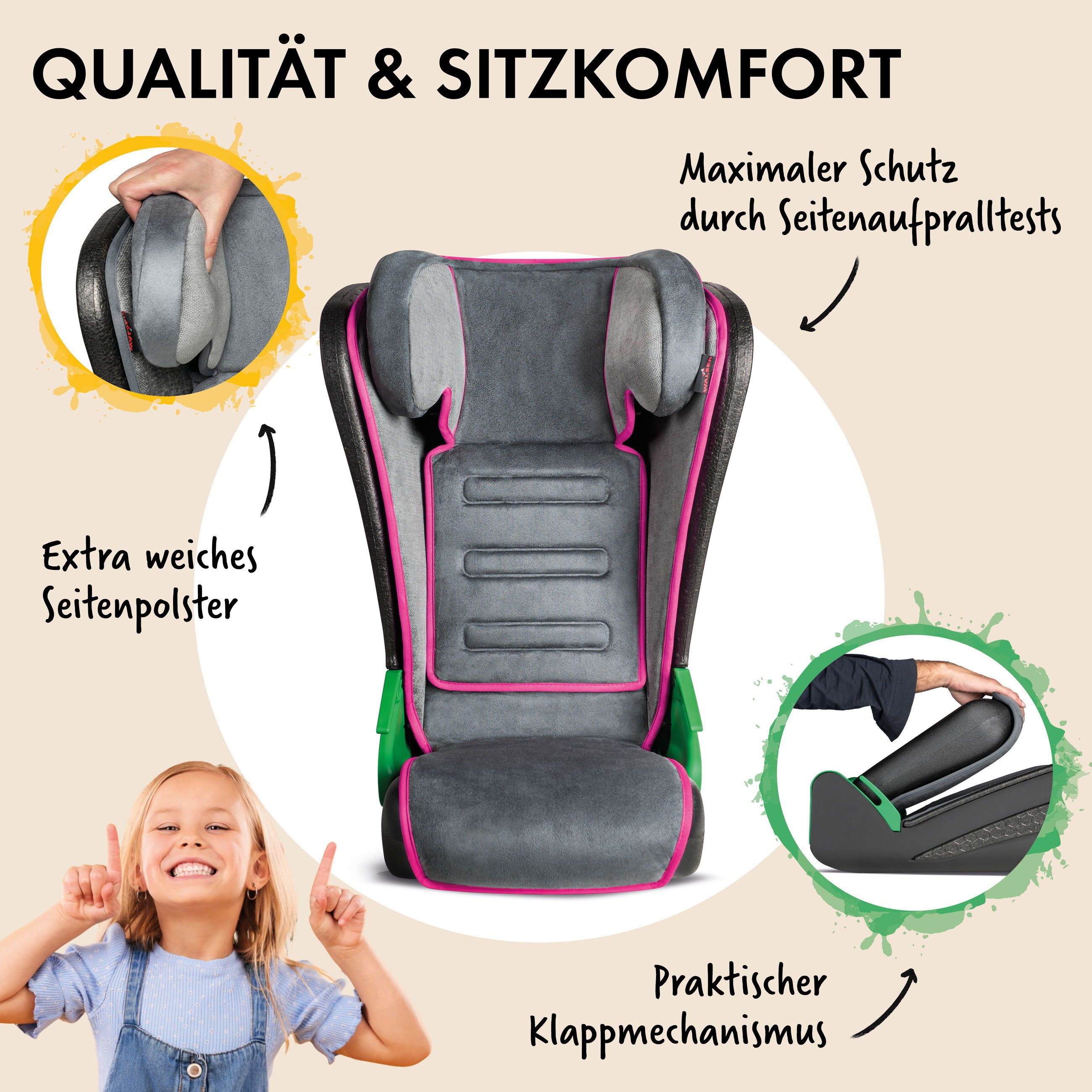 WALSER Autokindersitz Kindersitz Noemi, ab: ab 3 Jahre, bis: - 8 Jahren, (1 Stück, 1-tlg)