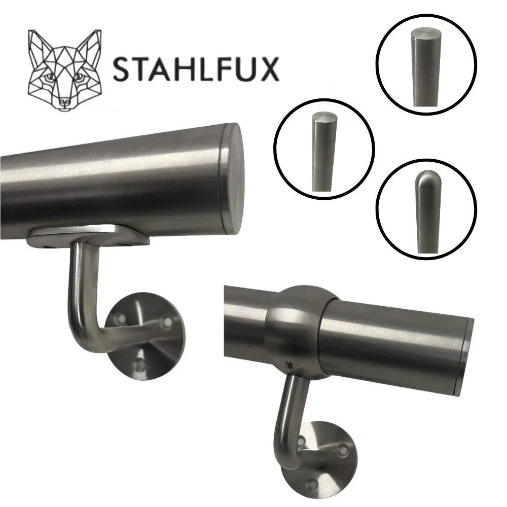 StahlFux Handlauf Edelstahlhandlauf Wandhandlauf Сходиgeländer, 30 cm Gesamtlänge, (Spar-Set, 1 St., Довжина von 30 bis 450 cm), Wandmontage dank 90°-Kugelring mit seitlicher Klemmschraube