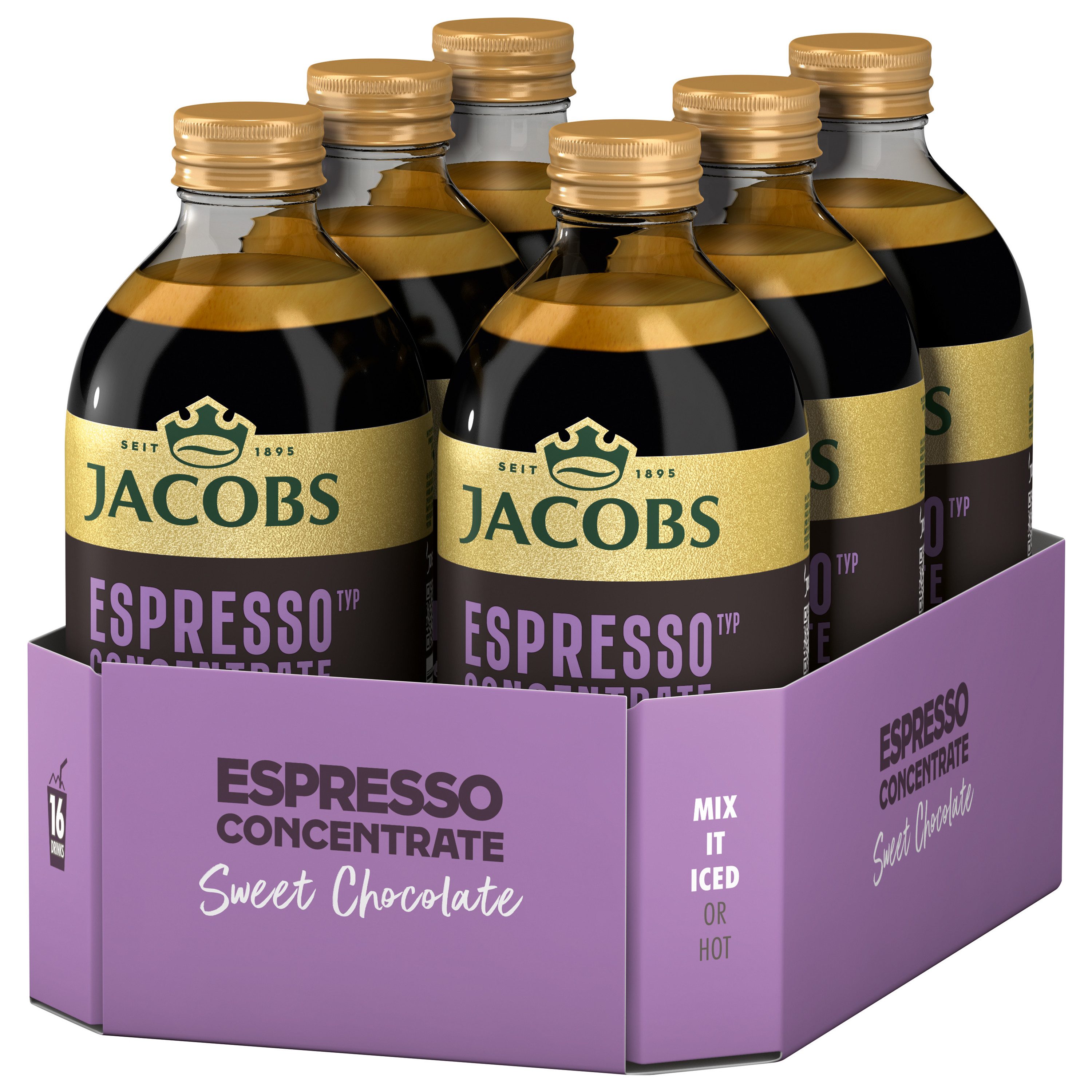 JACOBS Kaffee JACOBS Espresso Kaffeekonzentrat Sweet Choco 6 x 485 ml, Ideal für Iced Coffee, Latte, Cappuccino oder kreative Kaffee-Rezepte
