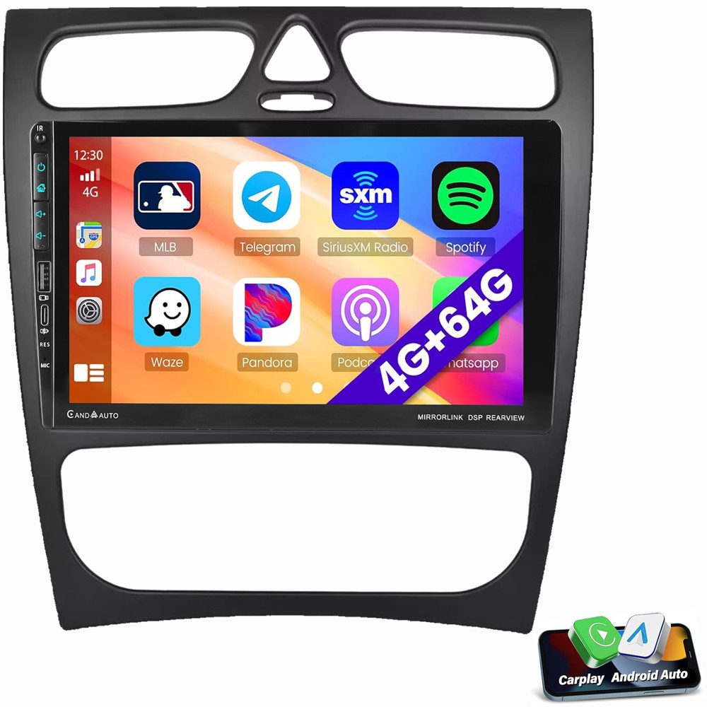 ESSGOO Für Mercedes Benz C-Klasse W203 2002-2004 USB Autoradio Autoradio (Digitalradio (DAB), FM, AM, 4+64GB optional, Apple Carplay Android Auto NAVI SWC BT EQ)