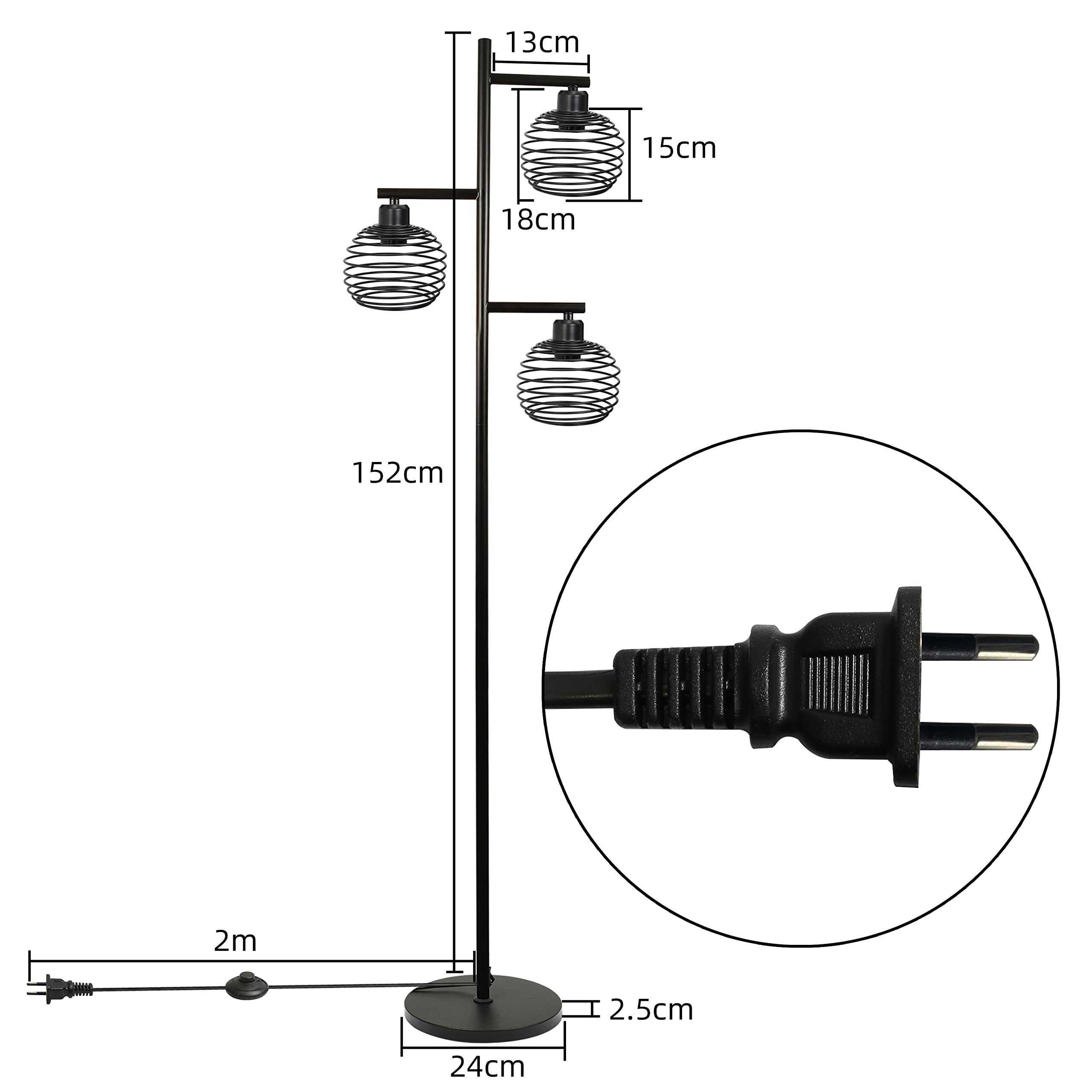 ZMH Stehlampe Vintage E27 Stehleuchte Schwarz 3 flammige Retro Fußschalter