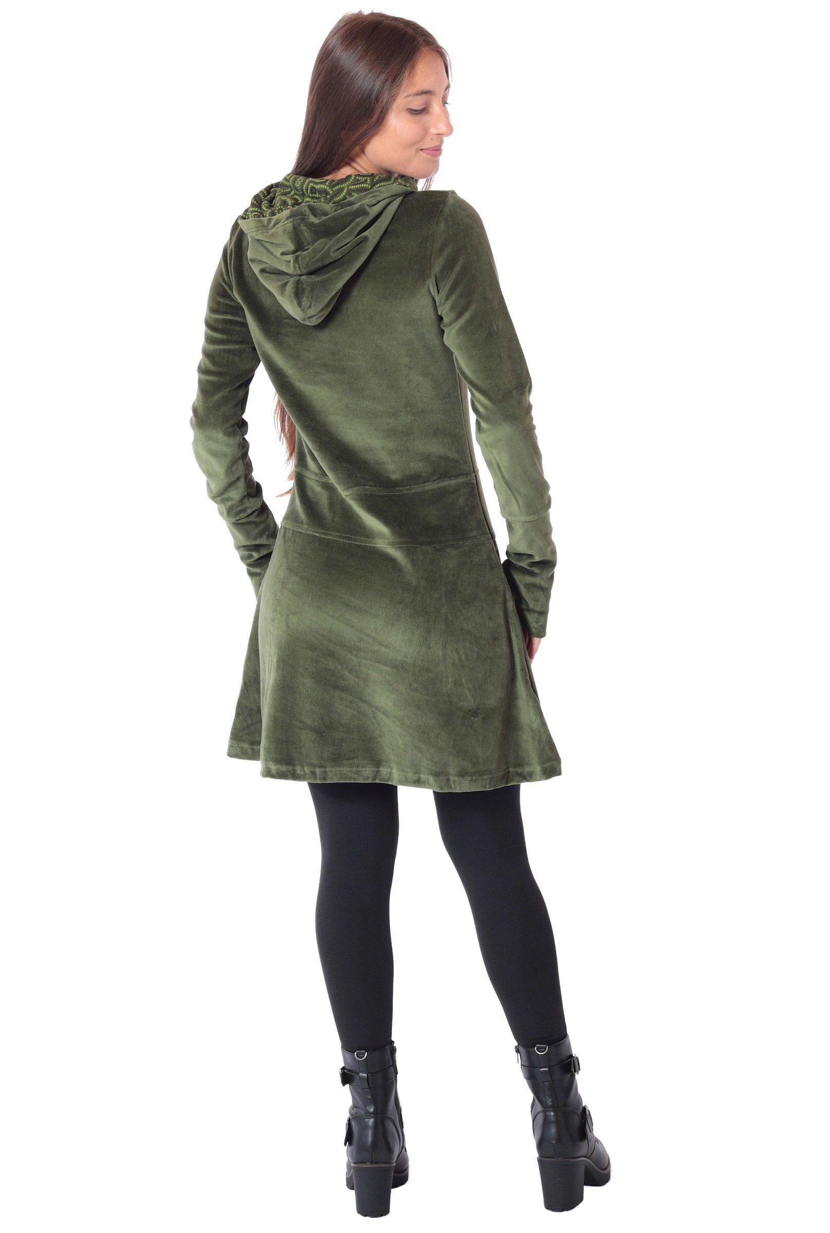 PUREWONDER Samtkleid Alternatives Kleid aus Samt mit Kapuze Nr. 137 Grün XX günstig online kaufen