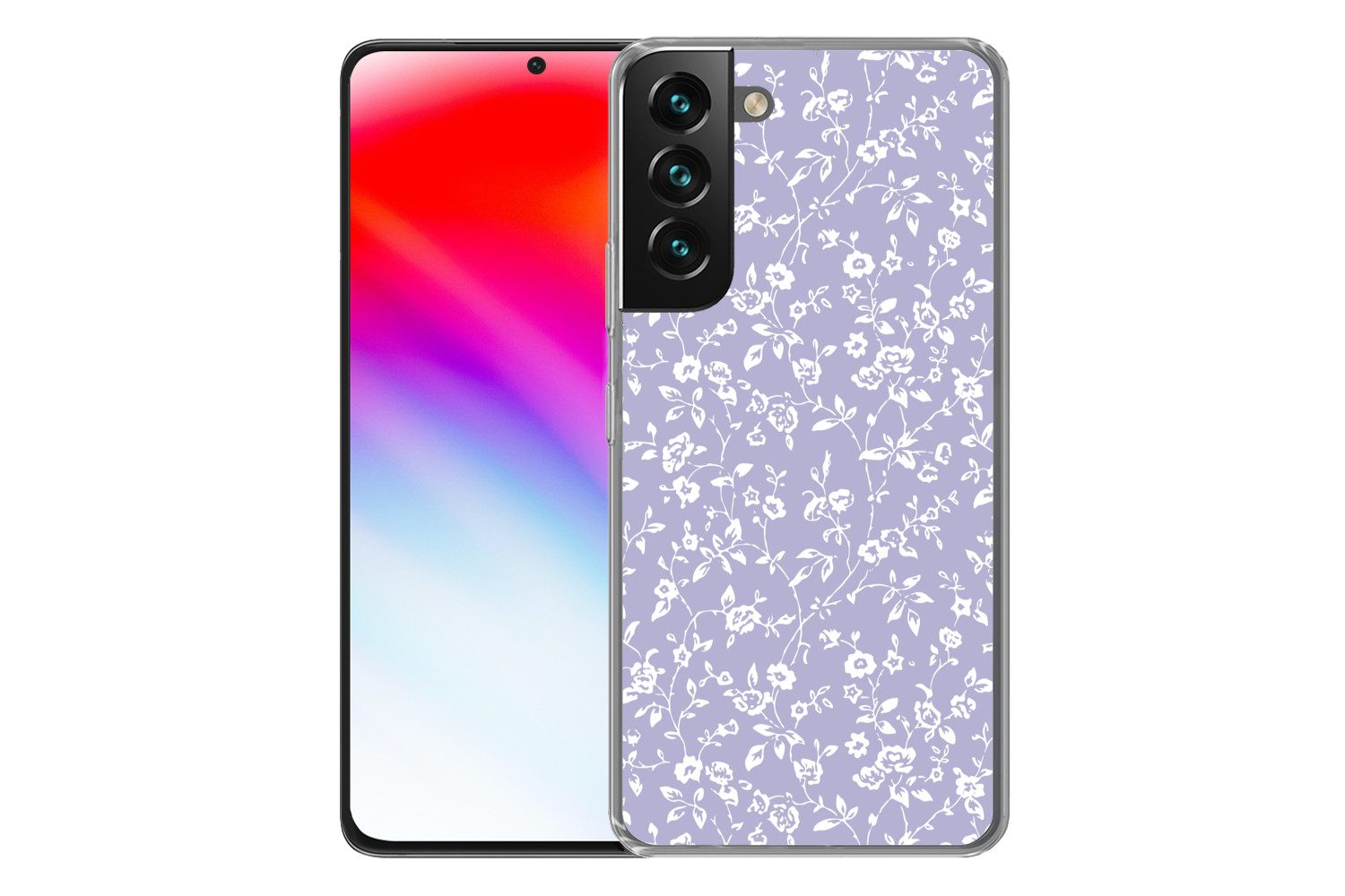 MuchoWow Handyhülle für Samsung Galaxy S22 Florales Muster - Lila - Weiß - Blumen, Phone Case, Silikon, Schutzhülle Dünn