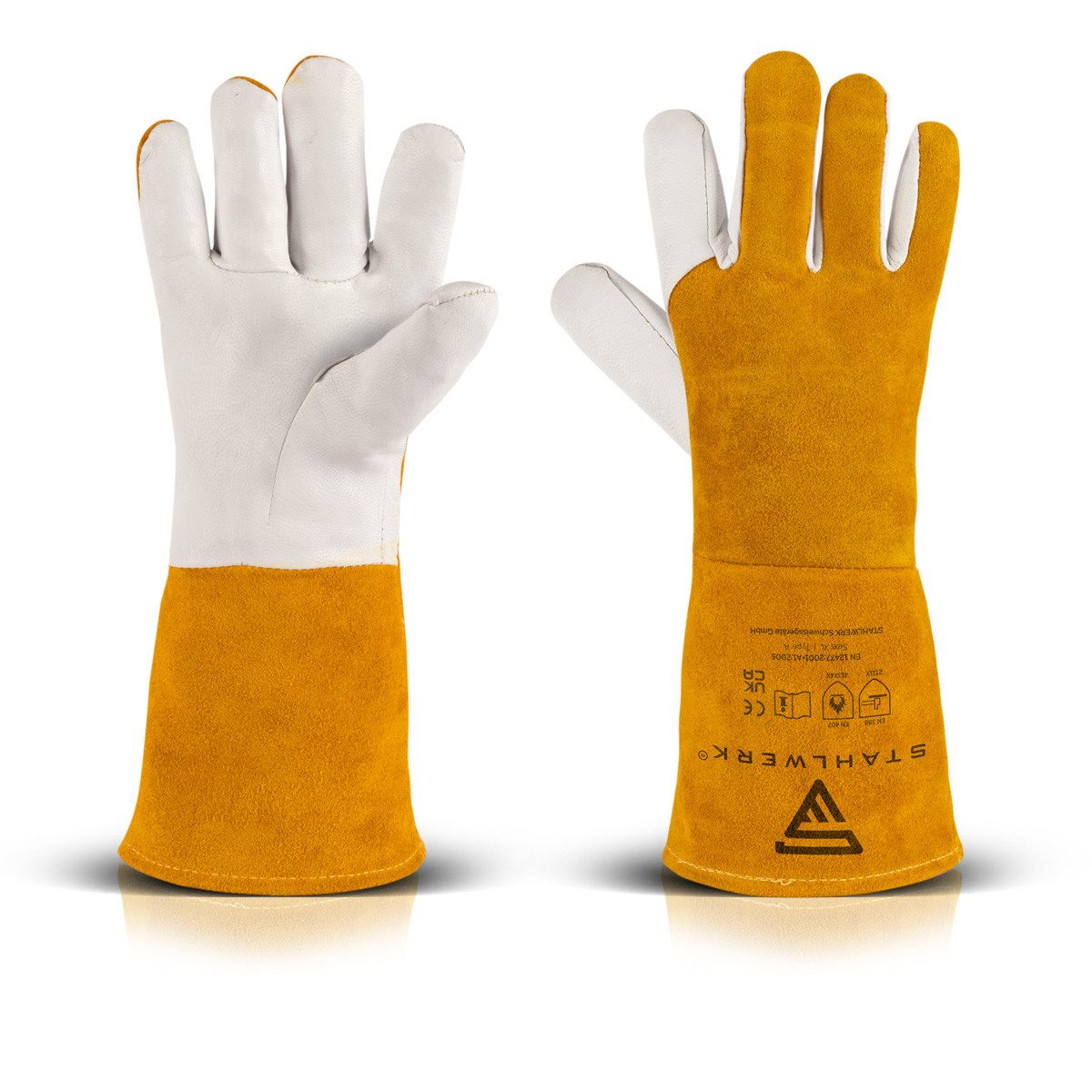 STAHLWERK Arbeitshandschuhe Schweißerhandschuhe Schutzhandschuhe 2er Set (Set, 2-St., Set) feuerbeständig, hitze- und feuerbeständig