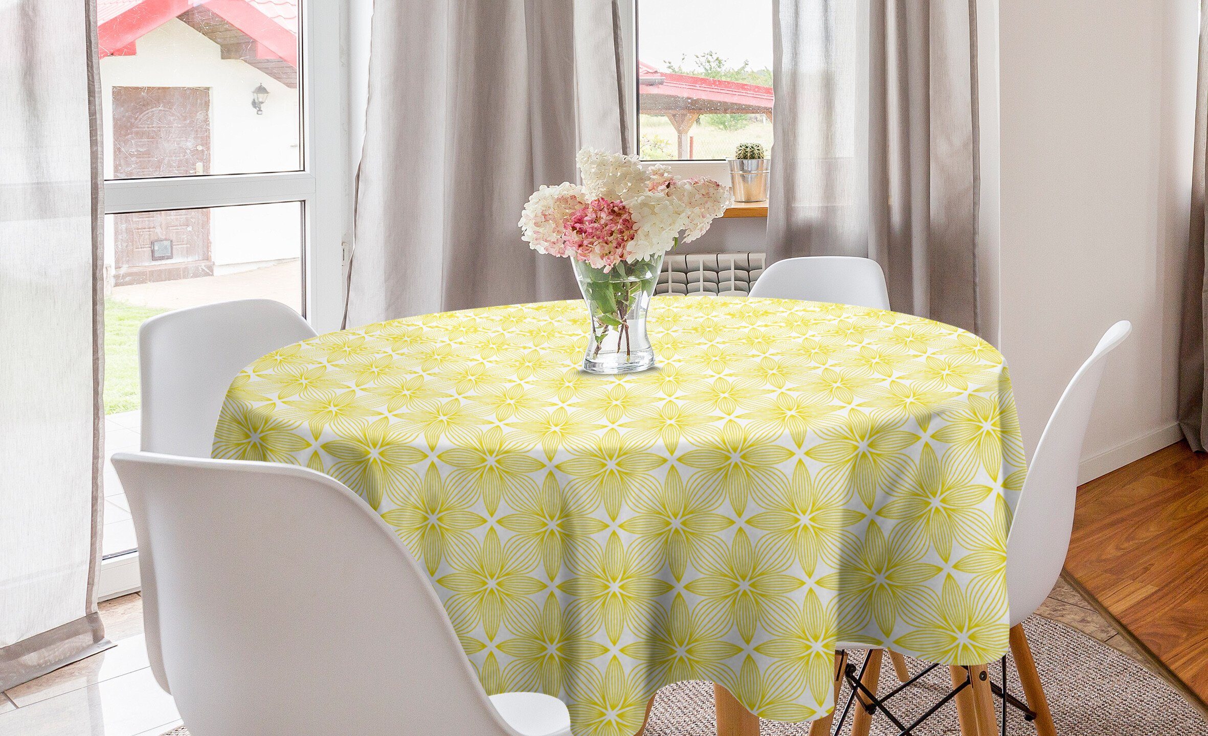 Abakuhaus Tischdecke Kreis Tischdecke Abdeckung für Esszimmer Küche Dekoration, Blumen Geometrische Monochrome Blumen