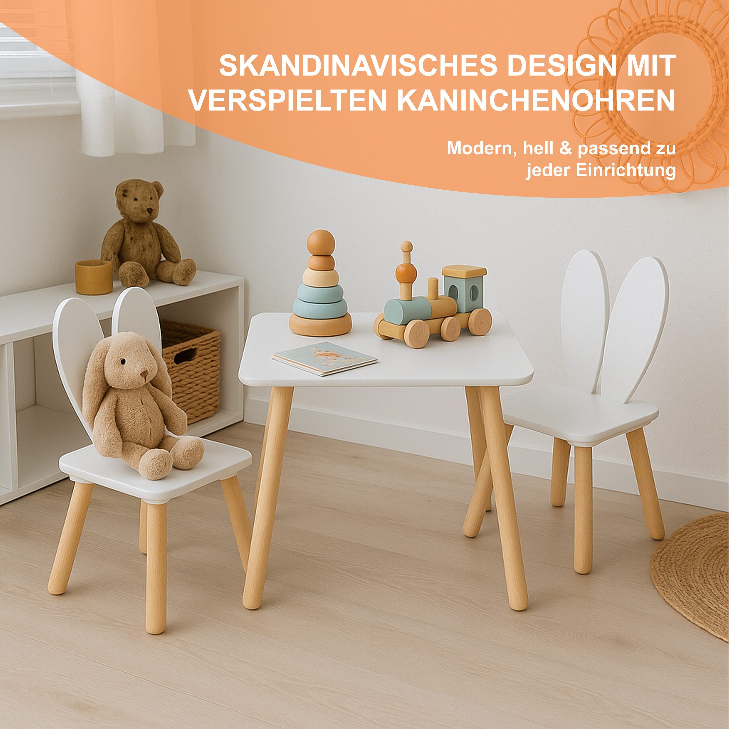 relaxdays Kindersitzgruppe Kaninchenohren, (3-tlg), weiß – Bild 3 von 5