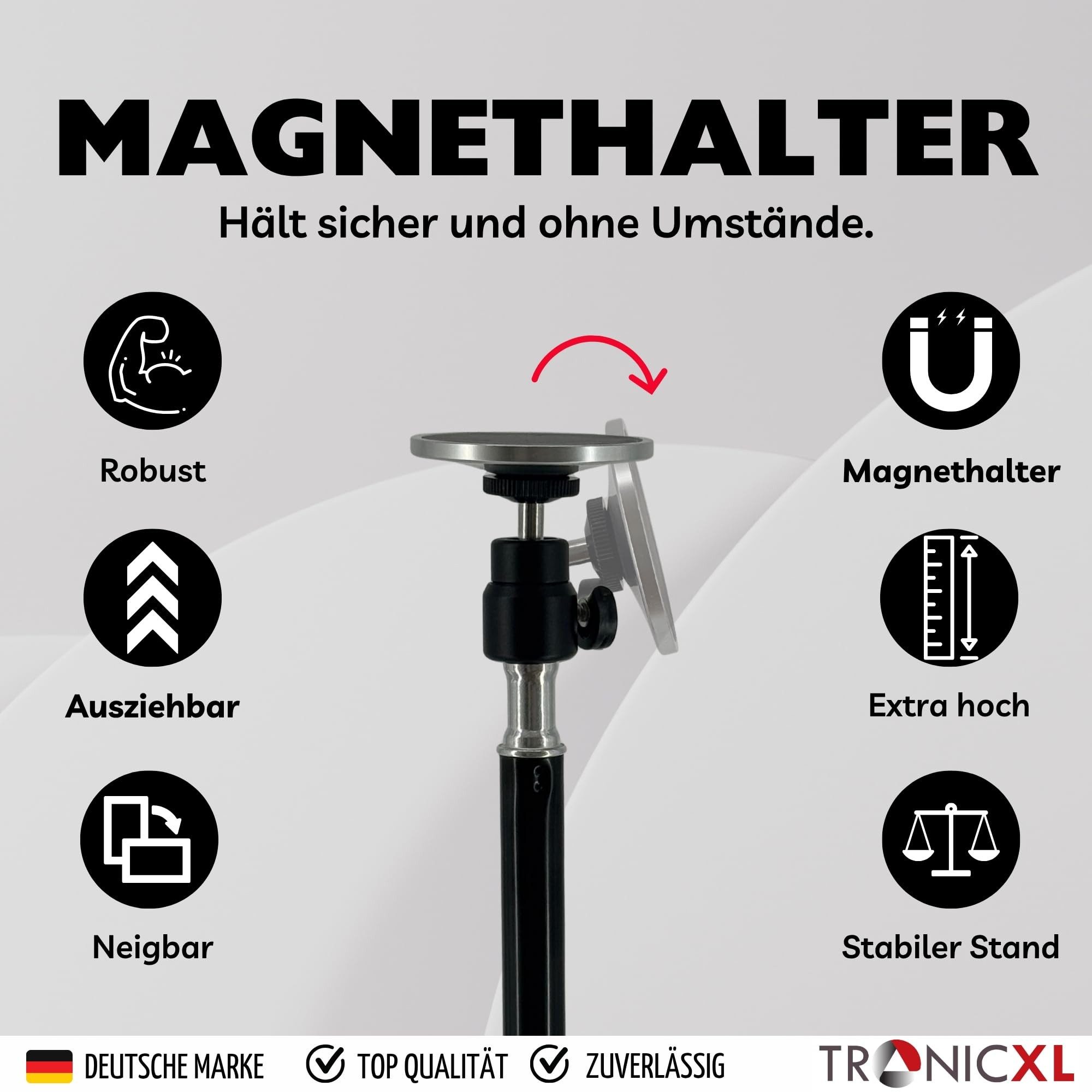 TronicXL Handy Stativ 210cm groß mit Magnet für Apple Magsafe iPhone Samsung Dreibeinstativ (Smartphone Tripod Kamerastativ hoch)