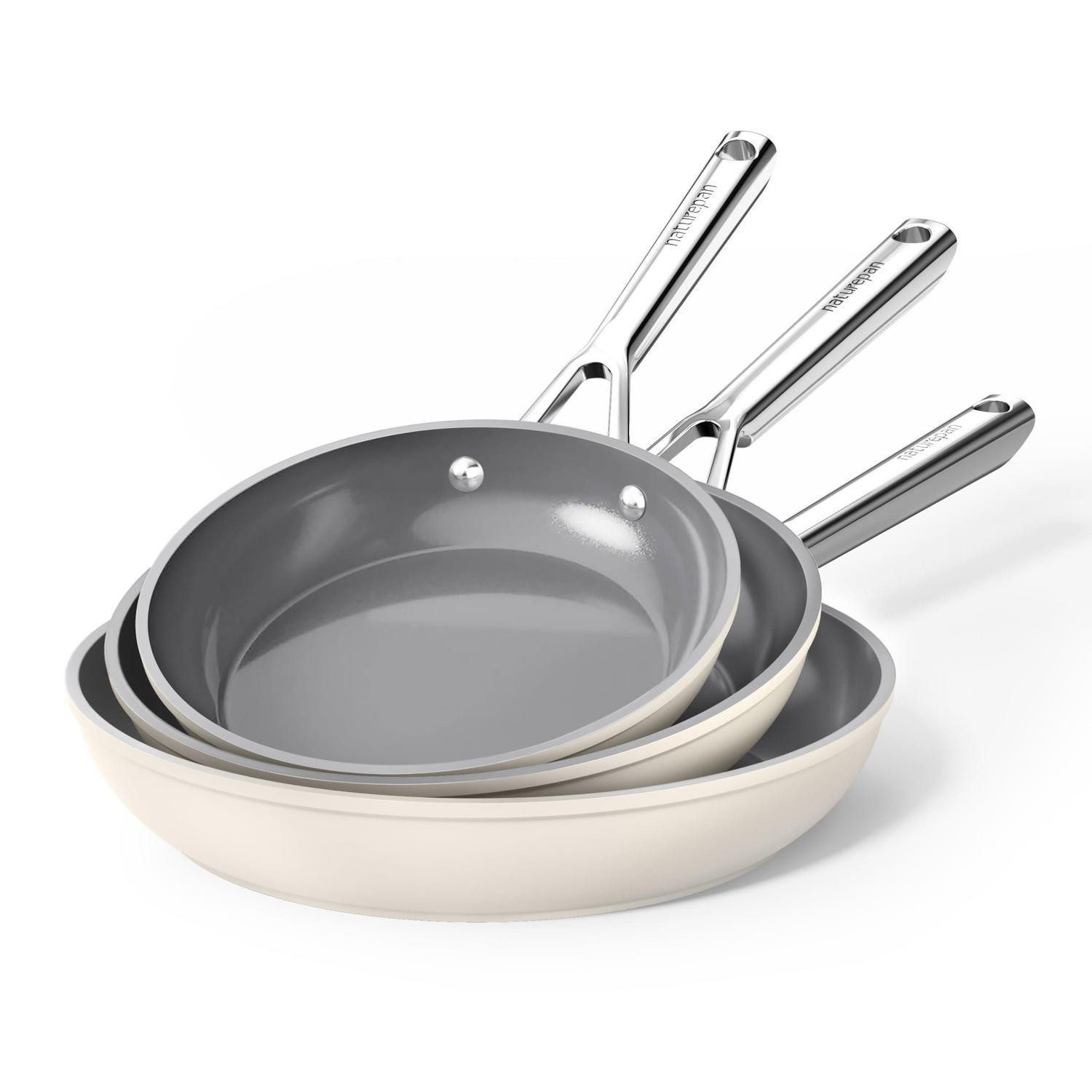 LuxusKollektion Pfannen-Set Pfannenset Keramik Induktion 20/24/28cm Beige