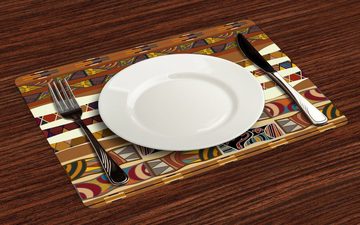 Platzset, Waschbare Stoff Esszimmer Küche Tischdekorations Digitaldruck, Abakuhaus, (4-teilig, 4 Teilig-St., Set aus 4x), Stammes Boho Folk