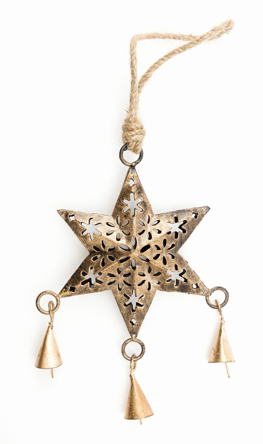 El Puente Dekostern Deko-Anhänger "Stern" mit Glöckchen, Handmade, Fair Trade