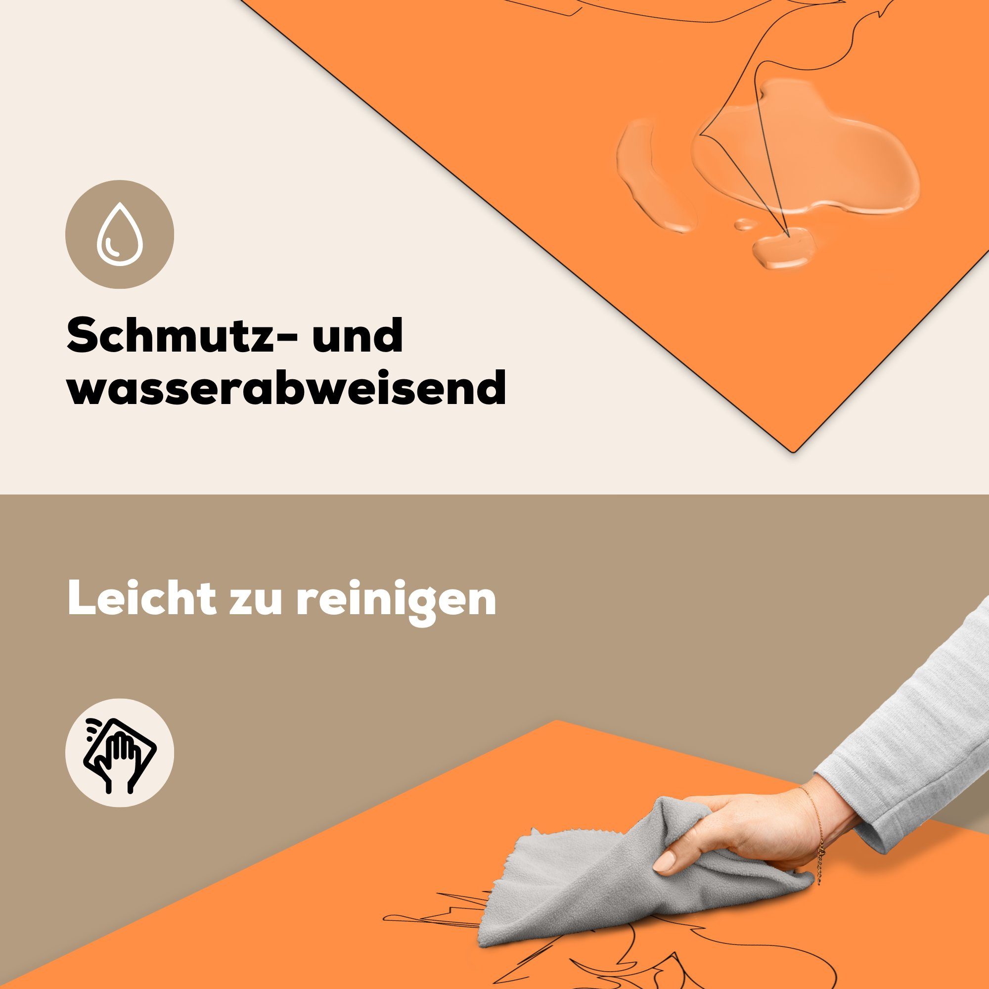 cm, Orange, Arbeitsplatte (1 tlg), Ceranfeldabdeckung, MuchoWow - für Herdblende-/Abdeckplatte 78x78 - Strichzeichnung Vinyl, Mann küche