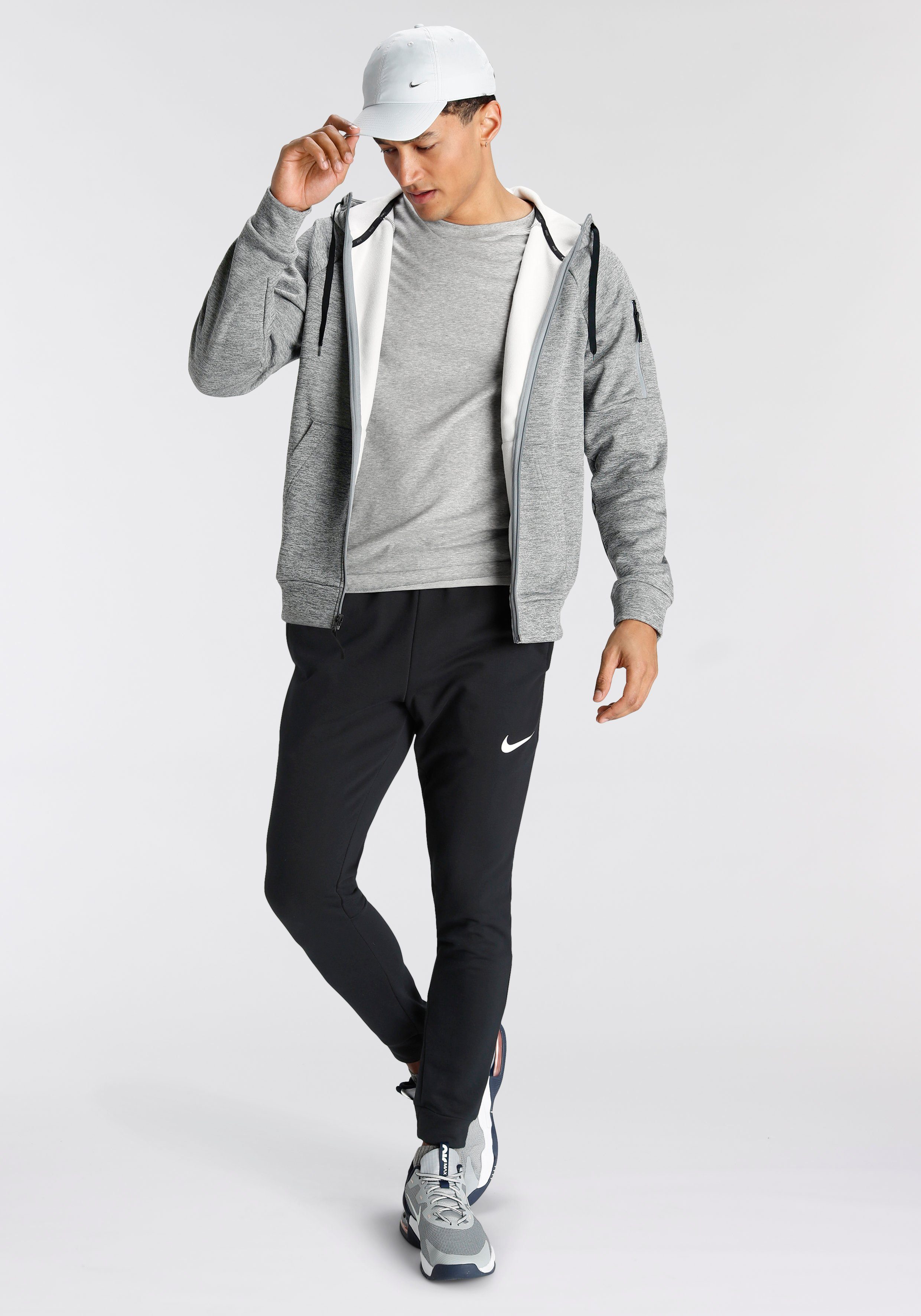 Nike Kapuzensweatjacke THERMA-FIT MEN'S GREY GREY/BLACK FITNESS DK HOODIE FULL-ZIP HEATHER/PARTICLE