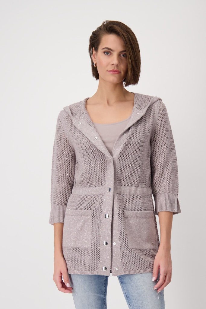 Monari Parka Strickjacke Ajour-Strick mit glitzerndem Lurex für edle Akzente