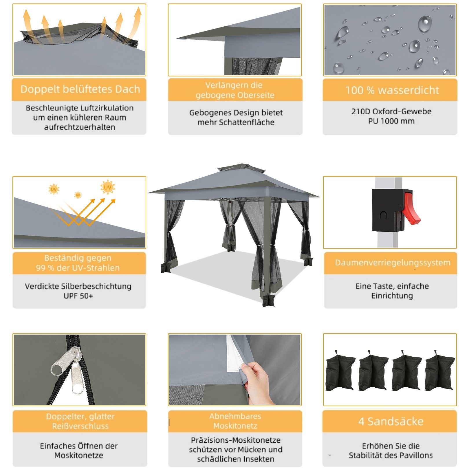 LUCKZON Pavillon 3.6x3.6m, Faltbar, Gartenzelt mit günstig online kaufen