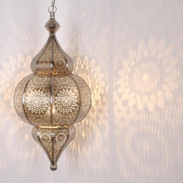 Casa Moro Pendelleuchte Orientalische Lampe prachtvolle Deckenleuchte Melisa Silber H 54 cm, ohne Leuchtmittel, mit Kette und Baldachine, LN2010